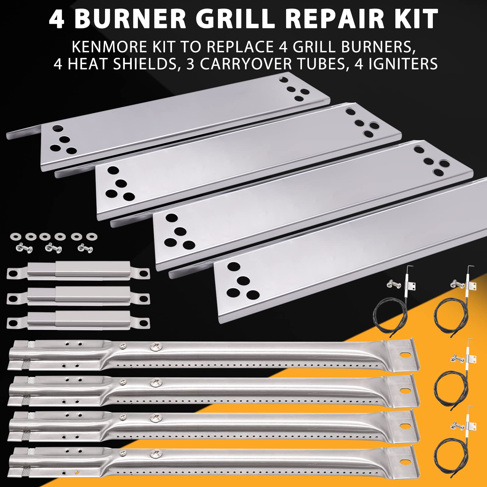 Grill Replacement Parts for Kenmore, Charbroil & Nexgrill - Burners, Heat Shields & Igniters - Perfect for Outdoor BBQ & Gas Grill Repair