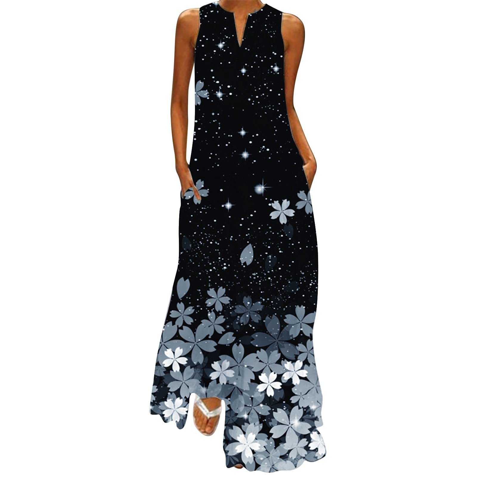 White Loose Beach Sundress for Women - Summer Maxi Dress with Pockets & Slimming Fit | Perfect for Vacations, Pool Parties & Tropical Getaways