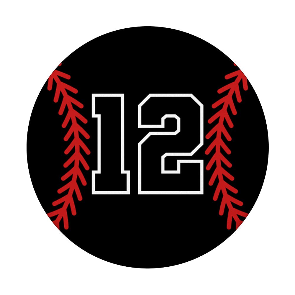 #12 Lucky Number Baseball Softball Black Red Swappable PopGrip - Perfect for Sports Fans & Phone Accessories | Ideal for Game Days, Team Spirit & Everyday Use