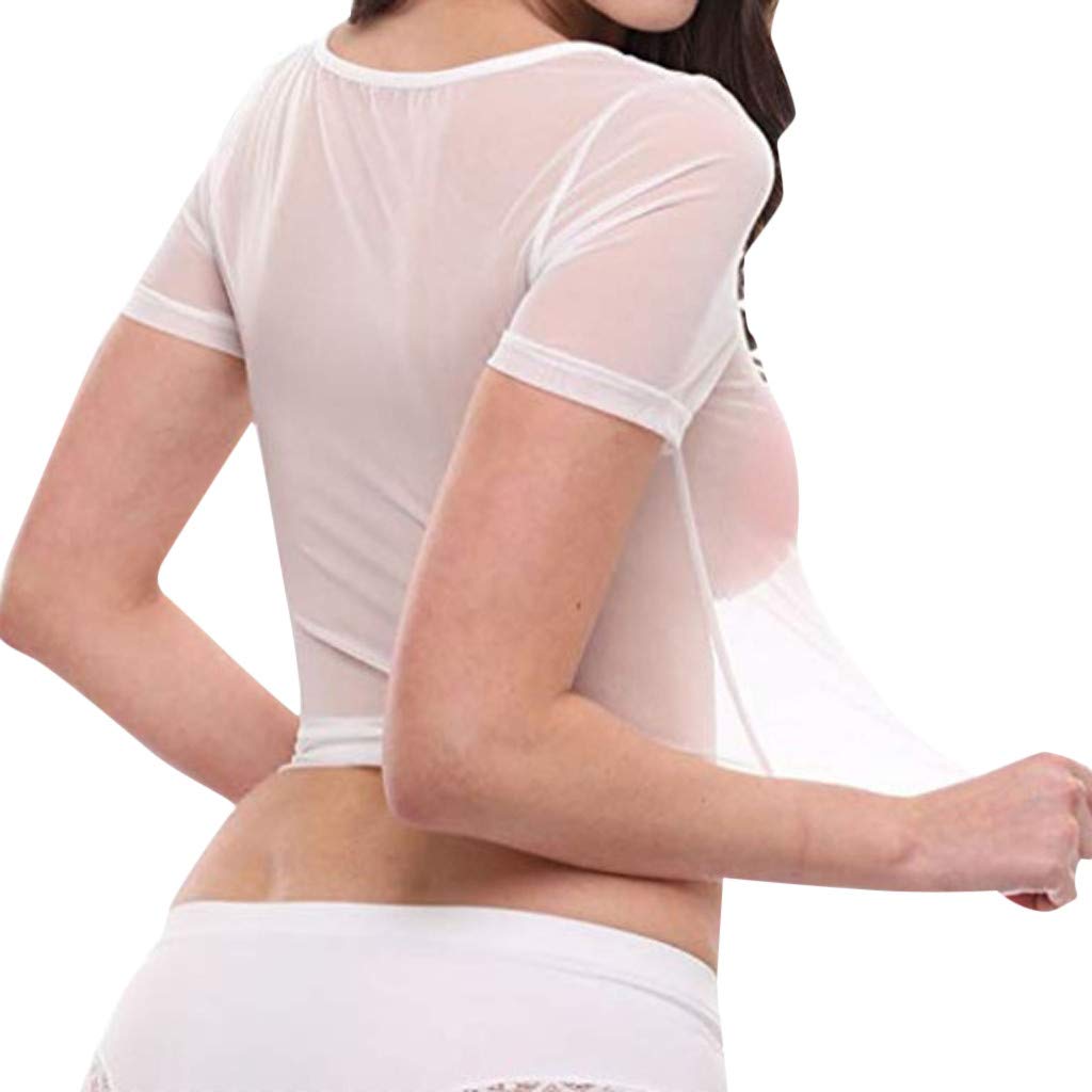 Women's Black Mesh T-Shirt - Short Sleeve & Long Sleeve Sheer See-Through Top | Perfect for Layering, Summer Outfits, and Night Out Fashion