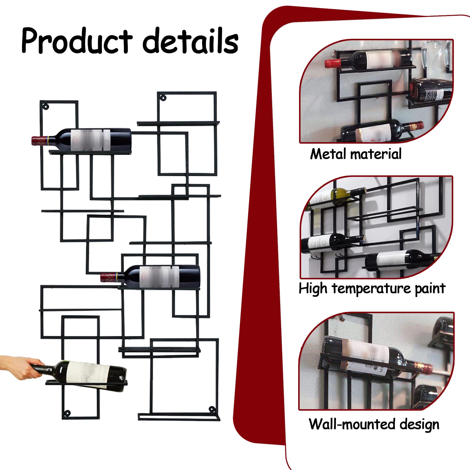 Industrial Wall Mounted Wine Rack for 10 Bottles - Black Metal Kitchen Bar Decor Shelf (43.3x23.6x3.9in) - Space Saving Wine Storage Solution for Home, Restaurant & Bar Decor - Easy Access Hanging Wine Bottle Holder (1pc, Gold)