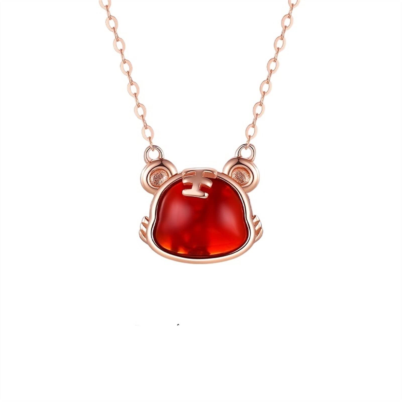 Zodiac Tiger Pendant Necklace - Red Agate Clavicle Chain with Cute Little Tiger Charm, Women's Jewelry Gift for Girlfriend, Birthday, Valentine's Day | Perfect for Everyday Wear, Date Nights & Special Occasions