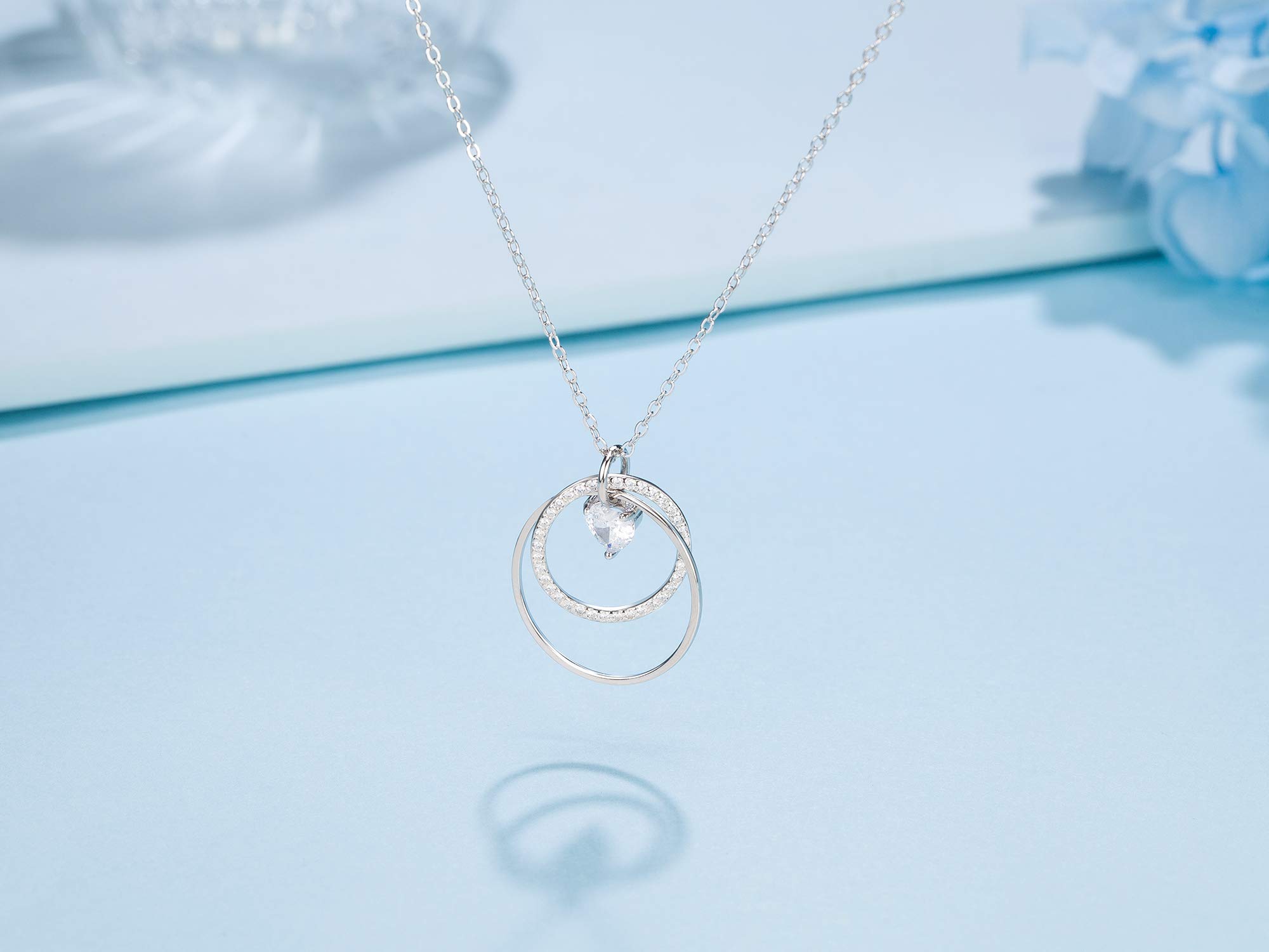 NOURISHLOV 21st Birthday Gifts for Women - Sterling Silver Double Circle CZ Necklace for Her | Elegant Jewelry Gift for Daughter, Best Friend or Girlfriend | Perfect for Anniversary, Graduation & Special Occasions