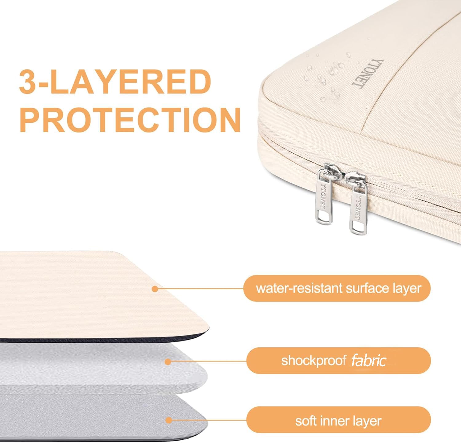 Ytonet 15.6 Inch TSA Approved Laptop Sleeve - Water Resistant Slim Travel Case for MacBook, HP, Dell, Lenovo, Asus Notebooks - Stylish Beige Design, Perfect for Work, School, and Travel