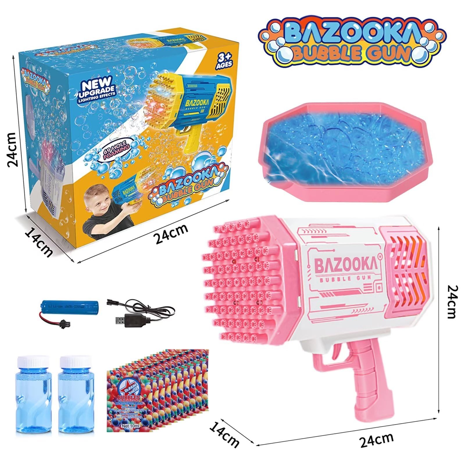 69 Holes Bubble Machine Gun with LED Lights - Pink Outdoor Bubble Blower for Kids, Summer Beach Party, Birthday & Wedding Fun Toy - Perfect Gift for Girls & Boys | Great for Backyard Play, Pool Parties & Outdoor Events
