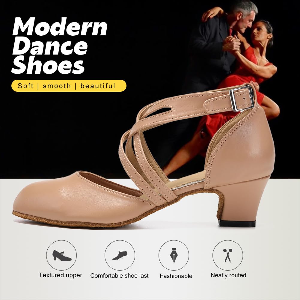 JUODVMP Women's Ballroom Dance Shoes - Professional Leather Pumps with Cross Strap Design, Comfortable Suede Sole for Latin, Tango & Salsa Dancing | Perfect for Dance Competitions & Social Events