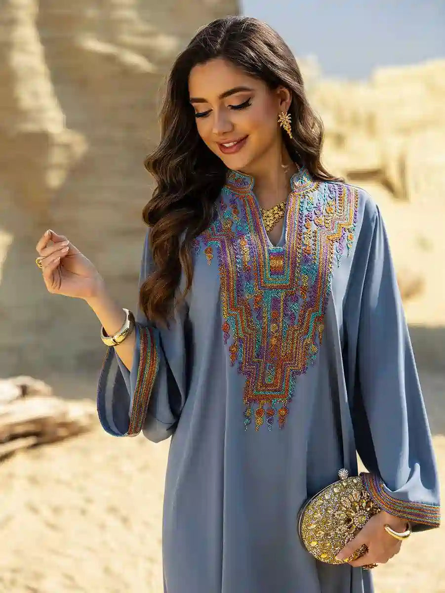 Elegant Eid Dress with Rope Embroidery - Flowy Caftan Kaftan #25459 for Women | Perfect for Eid Celebrations, Weddings & Special Occasions