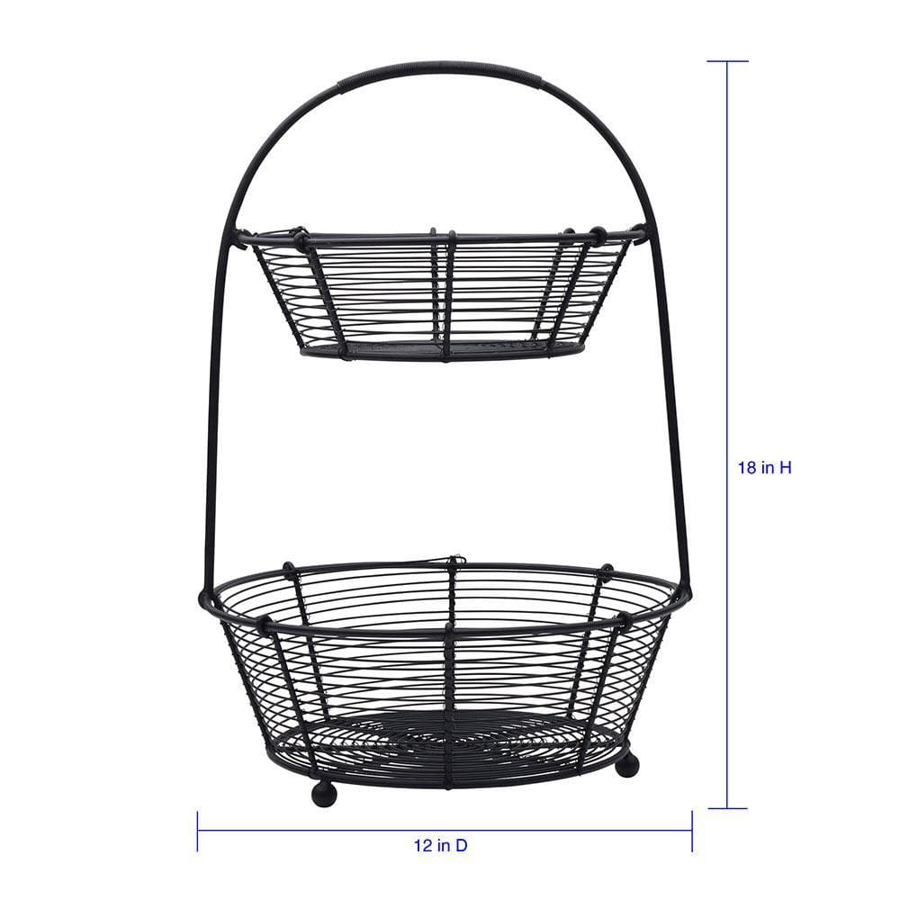 Stainless Steel 2-Tier Fruit Basket for Kitchen Counter - Rustproof Fruit Storage Organizer for Bananas, Apples, Oranges - Perfect for Pantry, Dining Table, and Refrigerator Organization