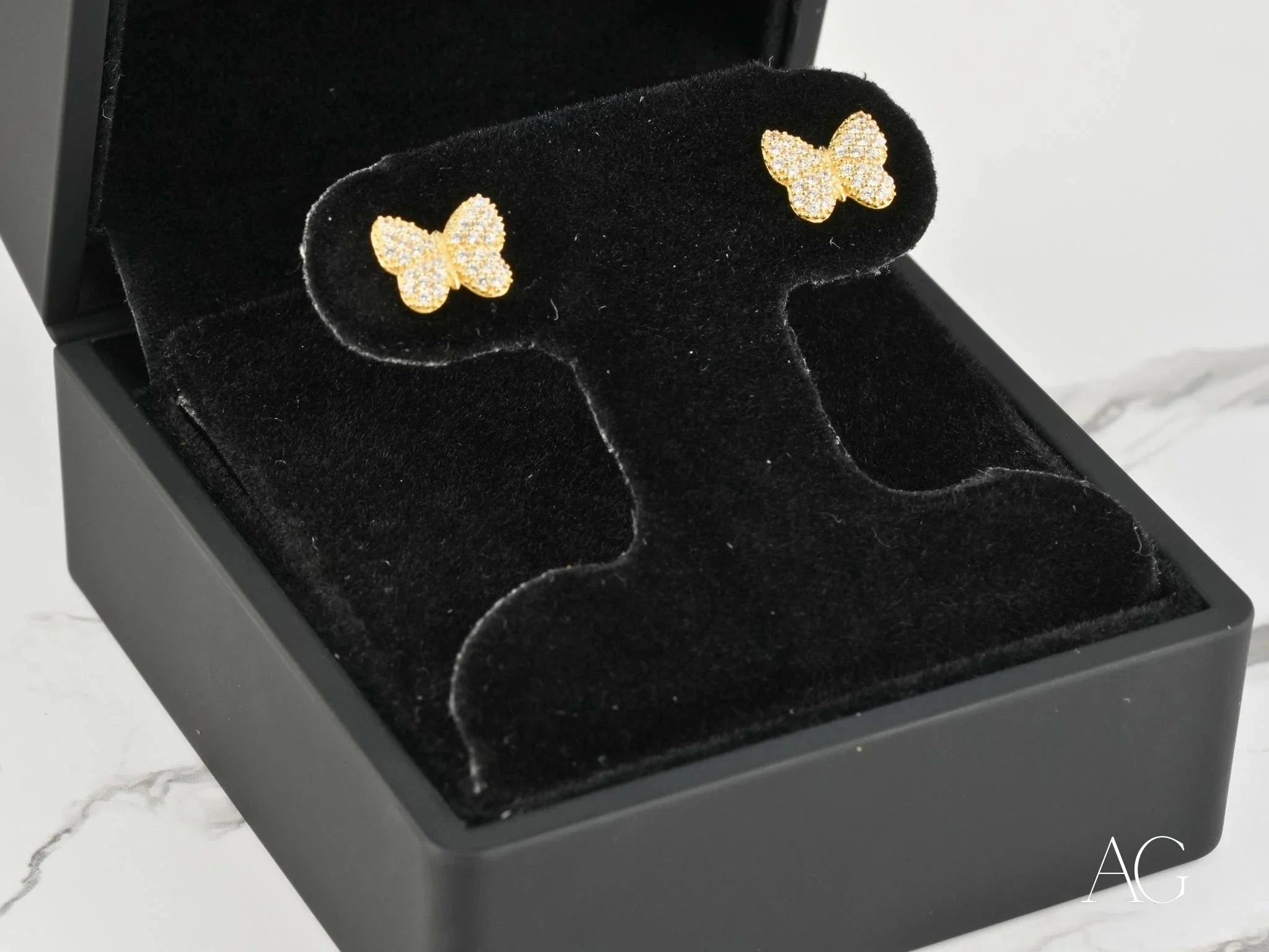 18K Gold CZ Butterfly Earrings for Women - Elegant Dangle Drop Earrings for Party, Wedding & Special Occasions - Hypoallergenic Fashion Jewelry Gift