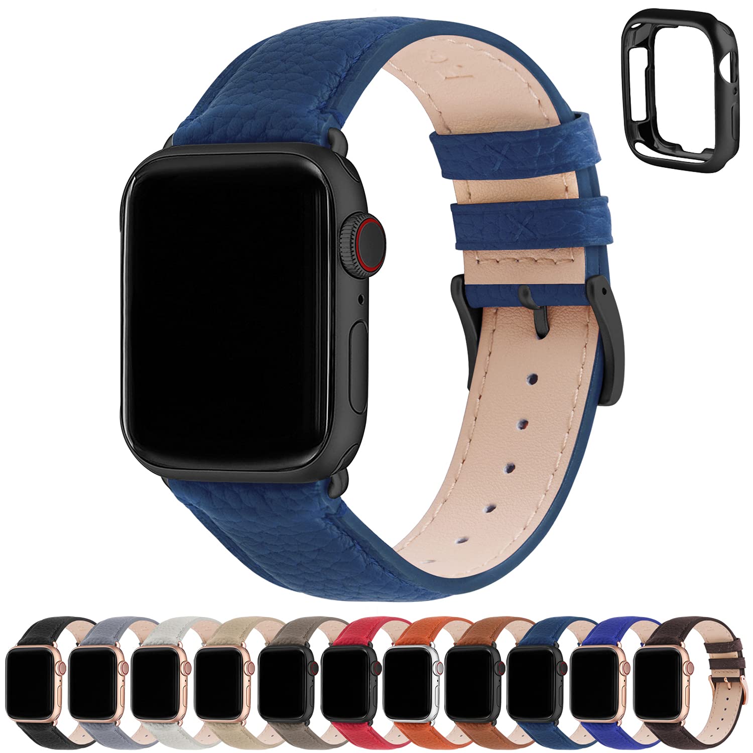Fullmosa Genuine Leather Apple Watch Bands Compatible with Series 9/8/7/6/5/4/3/2/1/SE/Ultra 2 - 38mm 40mm 41mm 42mm 44mm 45mm 49mm - Stylish Dressy iWatch Strap with Protective Case for Women | Perfect for Work, Parties & Everyday Wear