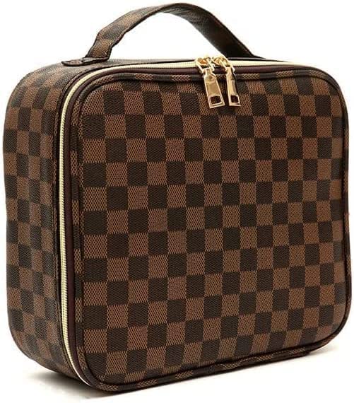 Checkered Makeup Bag for Women - Portable Travel Cosmetic Organizer with Adjustable Partition - Perfect for Toiletry, Christmas & Birthday Gifts - Ideal for Travel, Gym & Daily Use