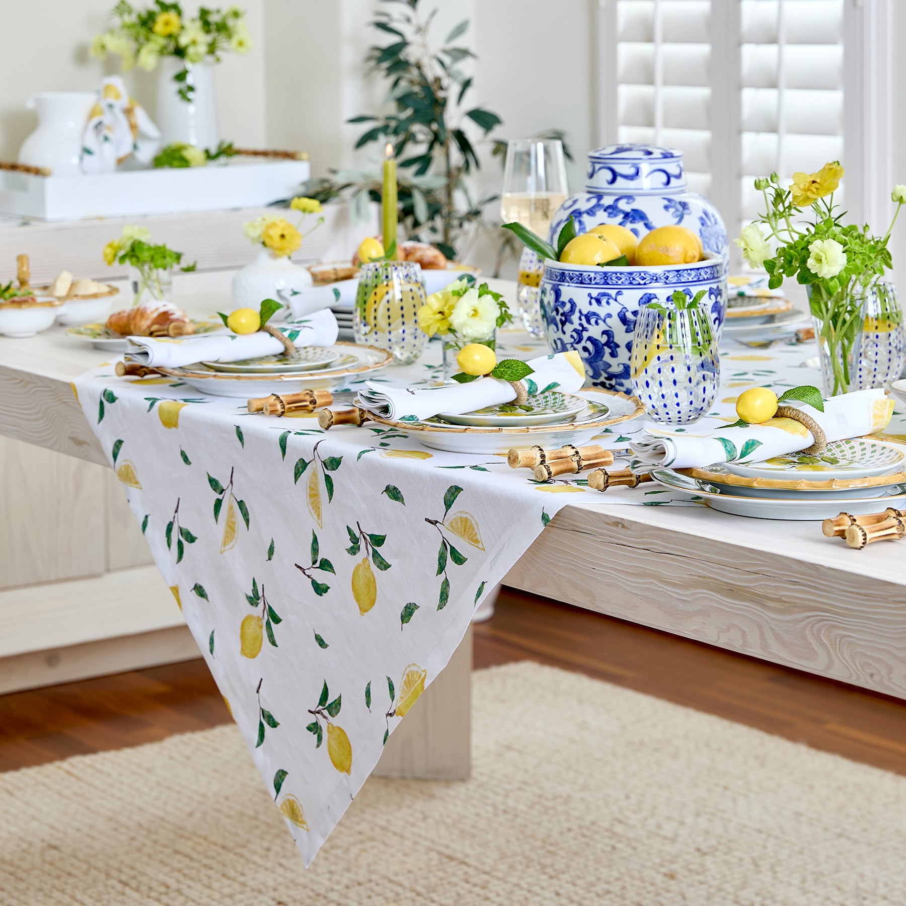 Botanical Lemon Table Throw - Elegant Floral Table Runner for Dining Room, Kitchen, and Party Decor - Perfect for Weddings, Holidays, and Home Styling