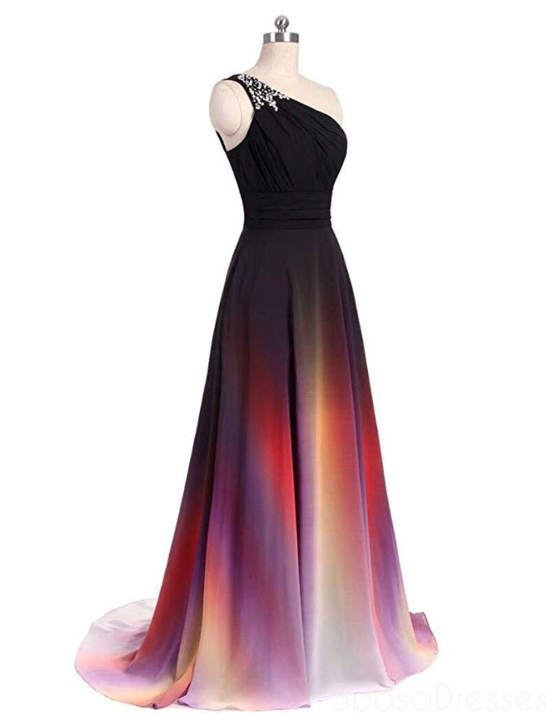 Elegant Chiffon One Shoulder Ombre Long Evening Prom Dress for Women – Custom Sweet 16 Dresses | Perfect for Formal Events, Homecoming, Quinceañera & Special Occasions