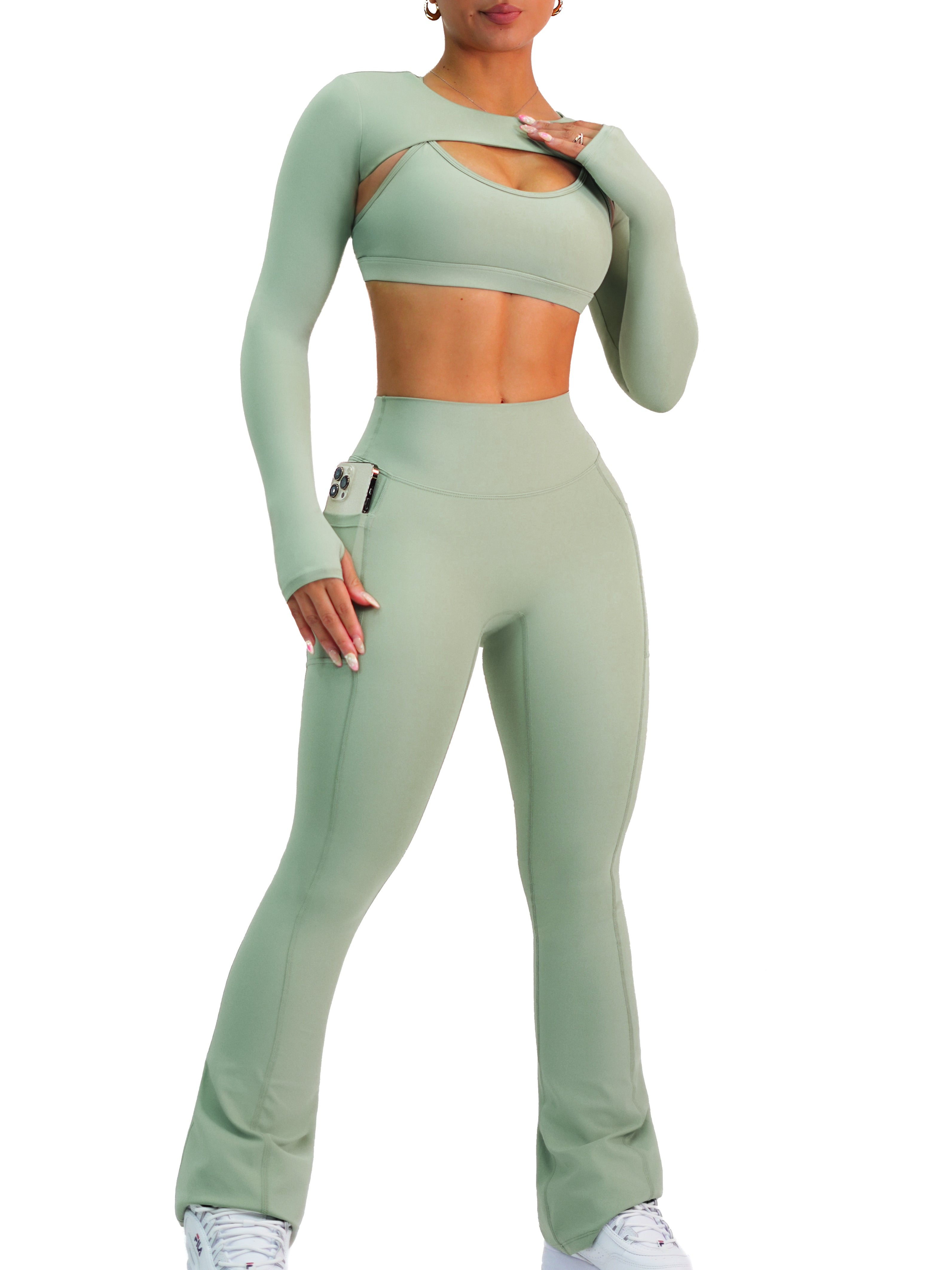 Premium High-Waisted Fitted Straight Leggings for Women - Soft & Stretchy Yoga Pants (Eucalyptus Green) - Perfect for Workouts, Lounge & Everyday Wear