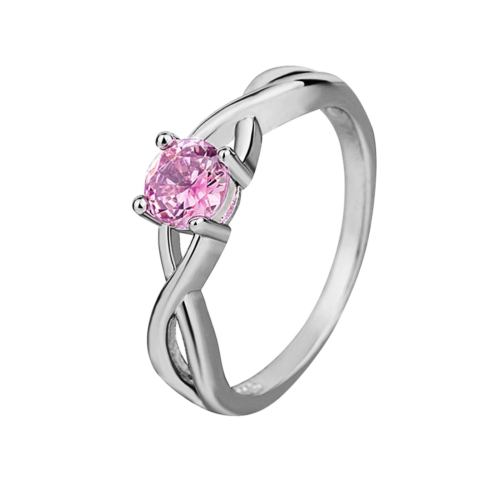 Elegant Silver Crystal Rhinestone Cocktail Eternity Ring for Women - Promise Band & Wedding Jewelry (Pink, Size 10) | Perfect for Engagement, Anniversary Gifts & Special Occasions
