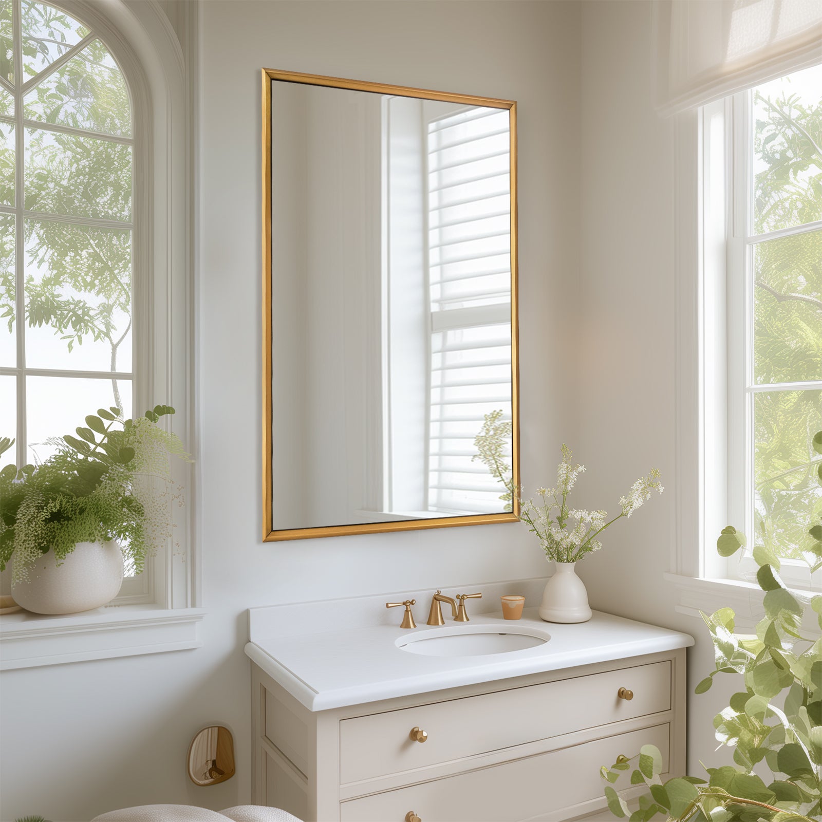 Contemporary Beveled Framed Rectangle Wall Mirror with Stainless Steel Frame - Perfect for Bathroom Vanity, Bedroom Decor & Modern Home Interior Design