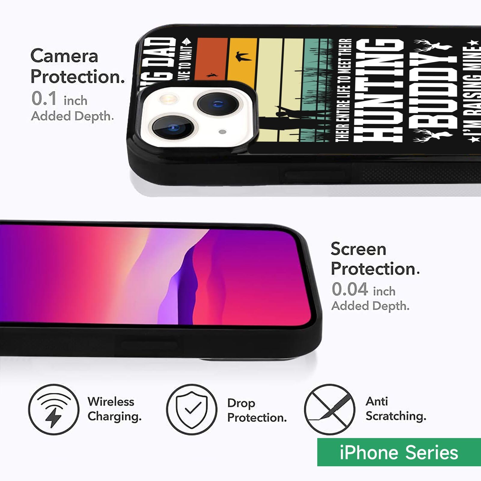 DAFEI Shockproof Slim Rubber Phone Case with Hunting Dad Design for iPhone 15 14 13 12 11 Pro Max Plus Mini XR X XS SE - Perfect for Outdoor Adventures & Daily Protection