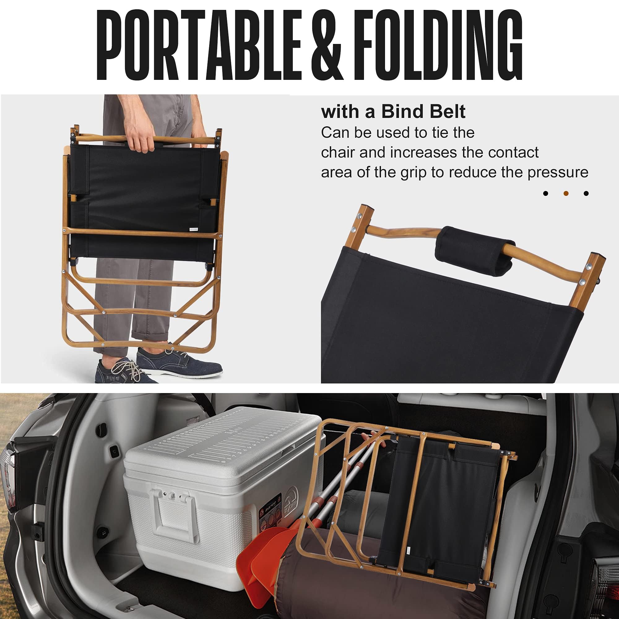 TRY & DO 2 Pack Folding Beach Chairs with Aluminum Frame & Wooden Armrests - Lightweight Portable Outdoor Chairs for Patio, Picnic, BBQ, Camping & Beach - Wood Grain Coating & Back Pocket Included - Perfect for Backyard Relaxation, Poolside Lounging & Summer Travel