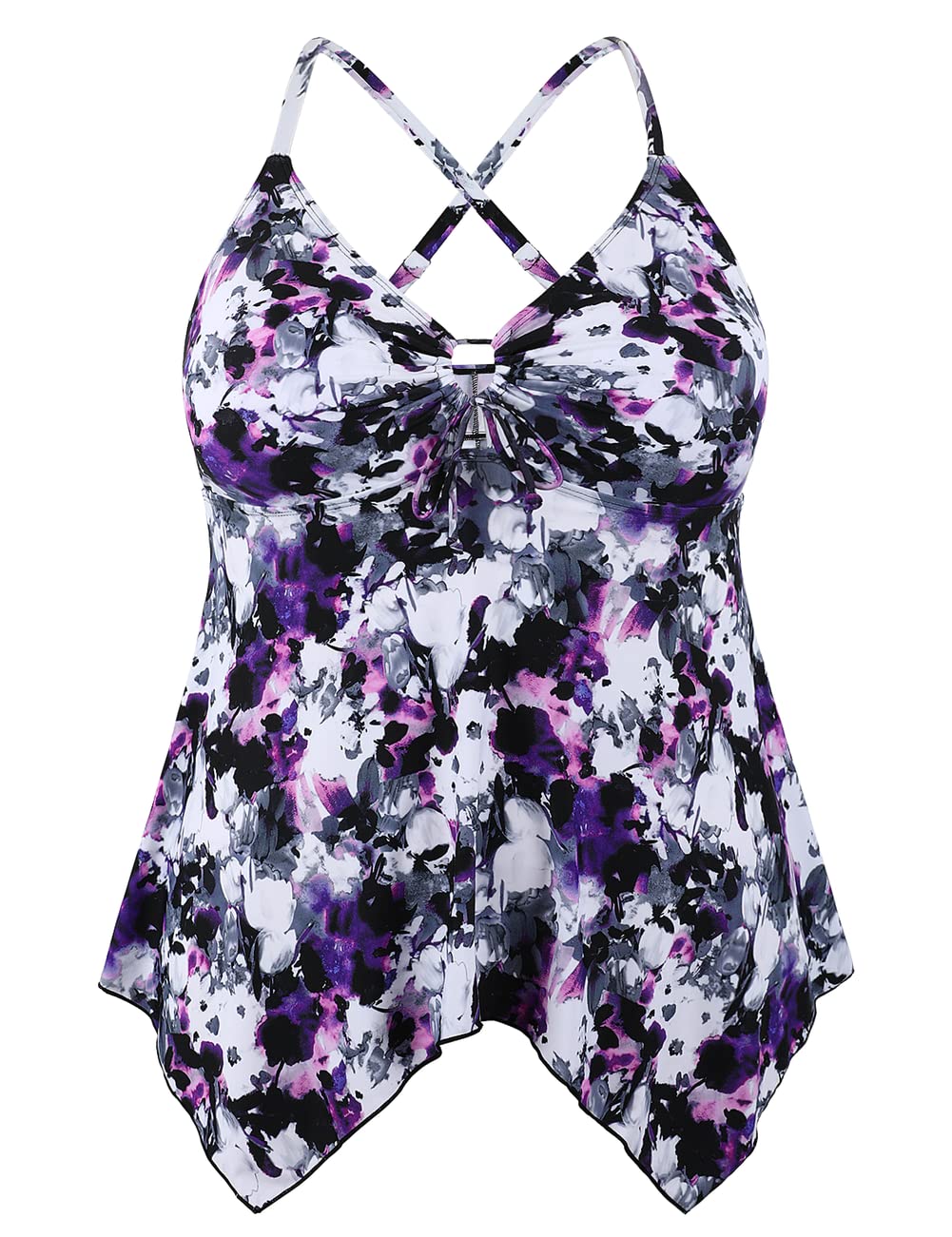 Firpearl Women's Modest Flowy Crossback Tankini Swimsuits - Plus Size Bathing Suit Top for Women | Perfect for Beach Vacations, Pool Parties & Summer Getaways