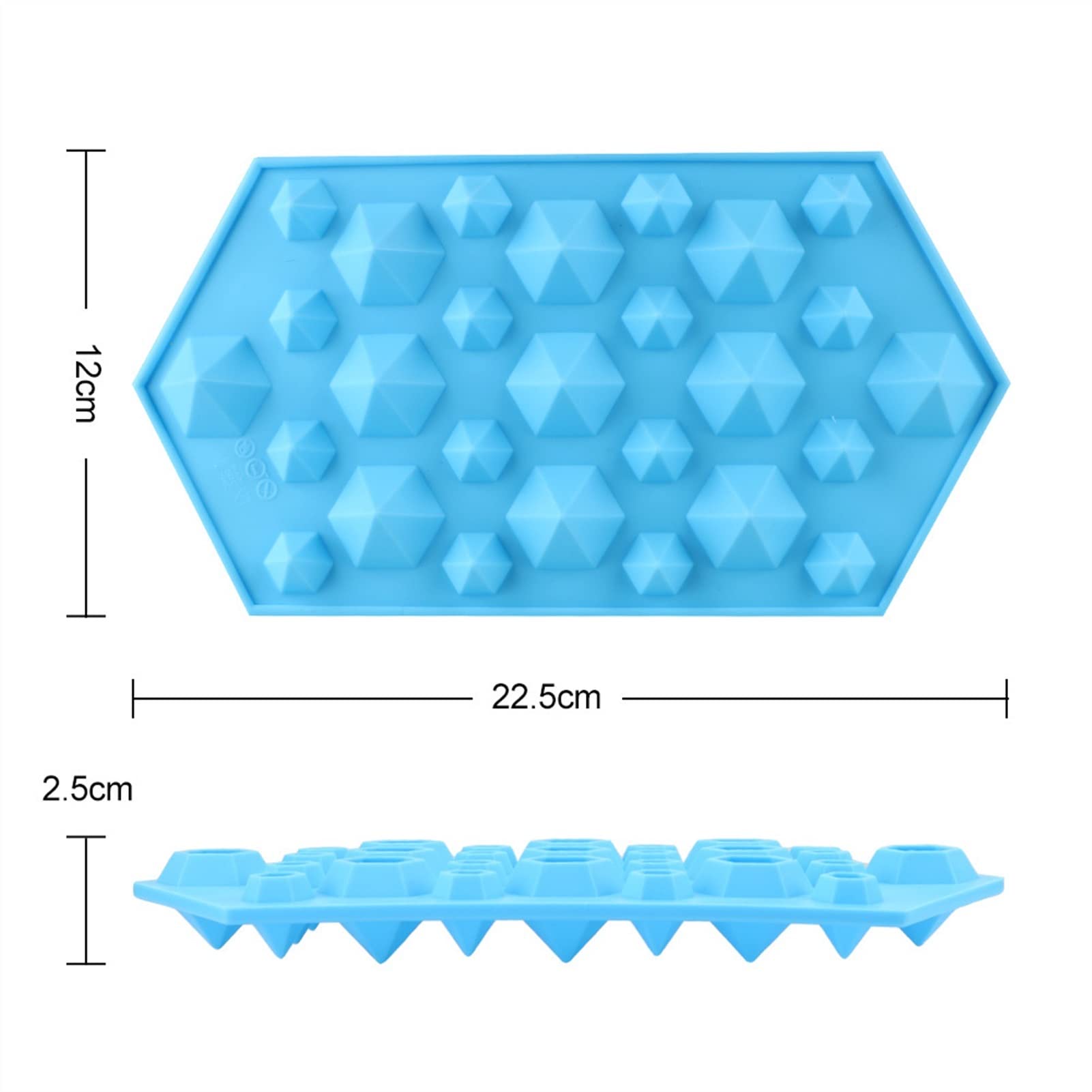 3D Diamond Silicone Ice Cube Tray - Whiskey Ball Maker, Chocolate & Pudding Mold for Cocktails, Party, Bar, DIY Desserts - Reusable Ice Cream & Cocktail Ice Mold (Blue) - Perfect for Home Bars, Cocktail Parties, and DIY Frozen Treats