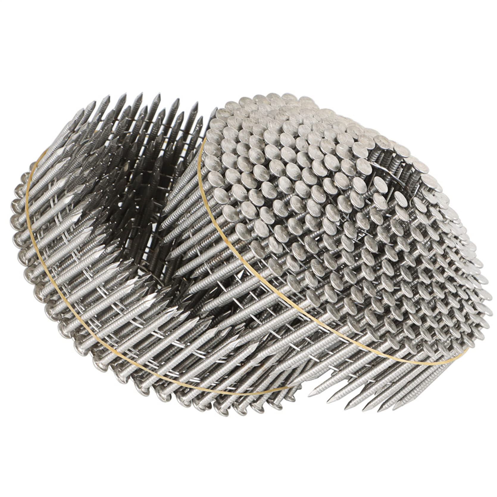 1200 Count 1-1/4 Inch 15-Degree Collated Wire Coil Stainless Steel Ring Shank Nails (0.09 Inch) - Heavy Duty Siding Nails for Lathing, Sheathing & Framing - Perfect for Roofing, Decking & Exterior Construction Projects