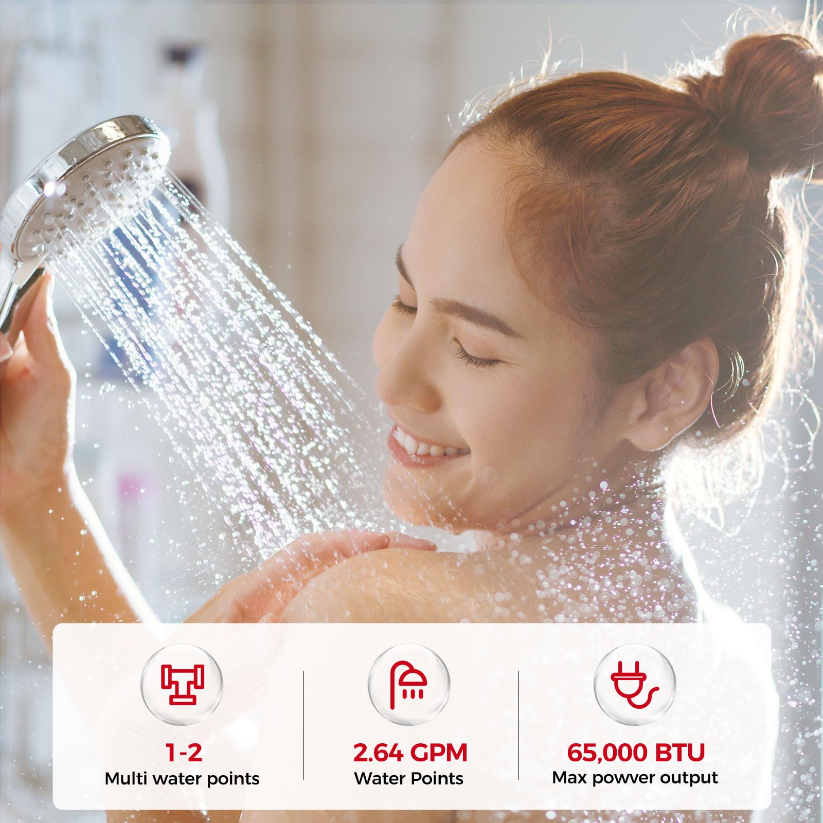 CAMPLUX 2.64 GPM Natural Gas Tankless Water Heater - Indoor Whole House On Demand Hot Water System (White) - Perfect for Bathroom, Kitchen & Laundry Use