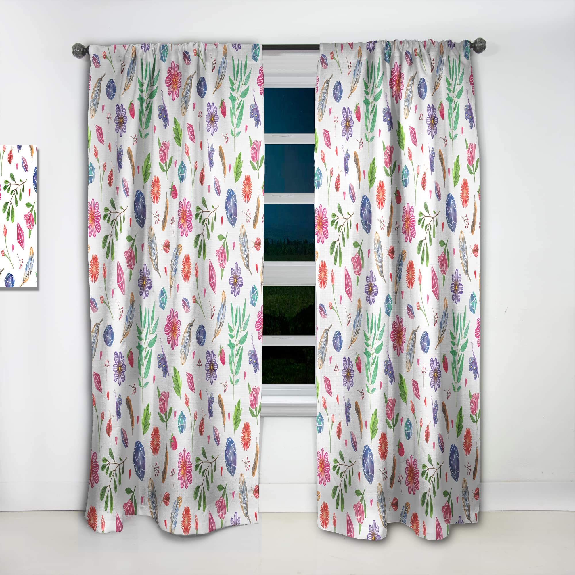 DesignQ Thermal Insulated Curtains - Herbal, Gemstone, Floral, Insect & Feather Print Single Panel Window Drapes (52x120 Inches) for Bedroom & Living Room - Energy Saving, Blackout, Home Decor