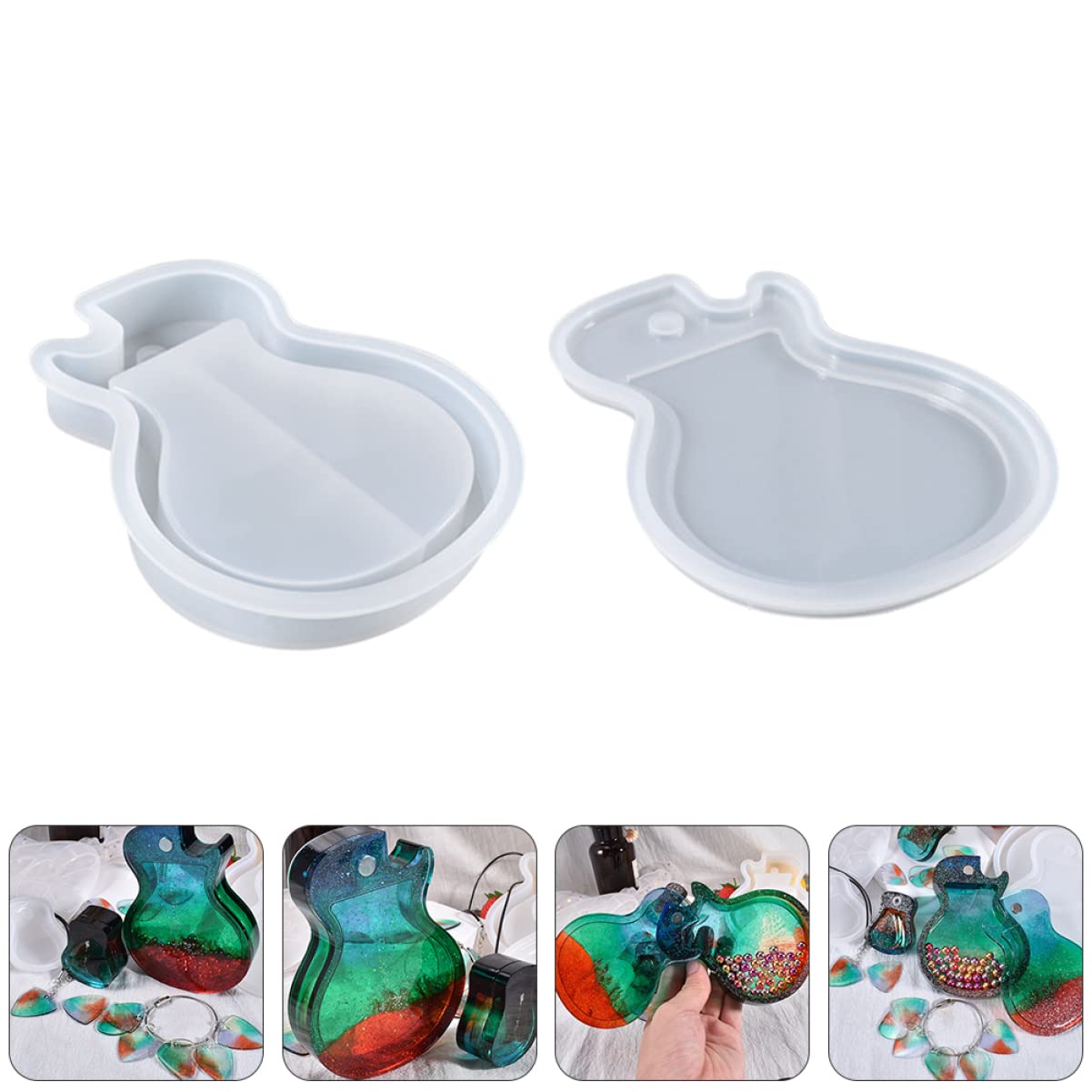 Jojofuny Silicone Resin Molds for Keychains - Guitar Shape Box Key Pendant Storage & Jewelry Organizer - DIY Resin Craft Molds for Jewelry Making, Keychain Accessories, and Home Decor