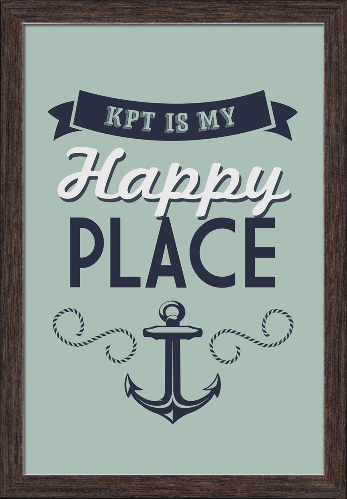 Kennebunkport Maine KPT My Happy Place 16x24 Giclee Fine Art Print - Recycled Wood Frame in Espresso Brown - Perfect for Coastal Home Decor & Beach House Wall Art