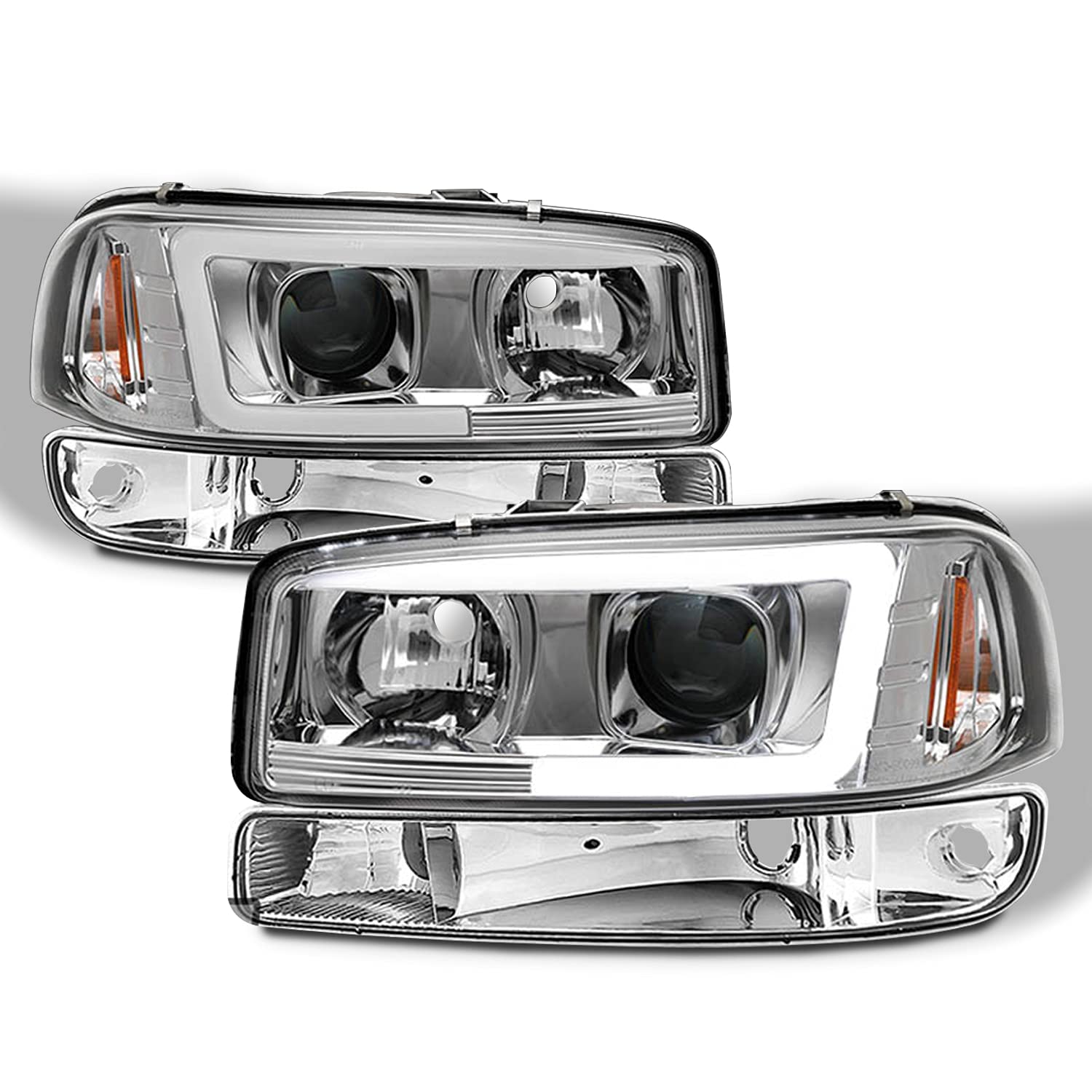 AKKON LED Projector Headlights for 2000-2006 GMC Sierra & Yukon - Chrome Housing with DRL and Bumper Turn Signals | Upgrade Your Truck's Style & Night Visibility for Off-Roading, Daily Commuting & Night Driving