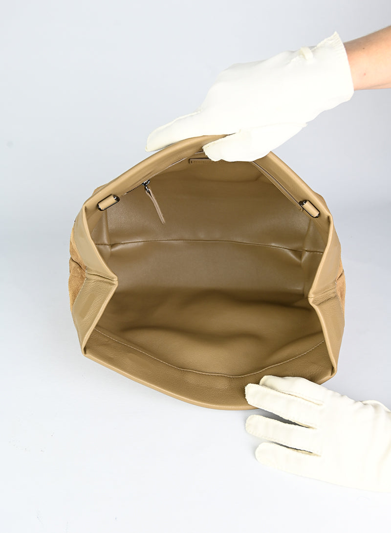 Brunello Cucinelli Beige Suede Clutch Bag for Women | Luxury Designer Handbag for Evening Parties & Special Occasions