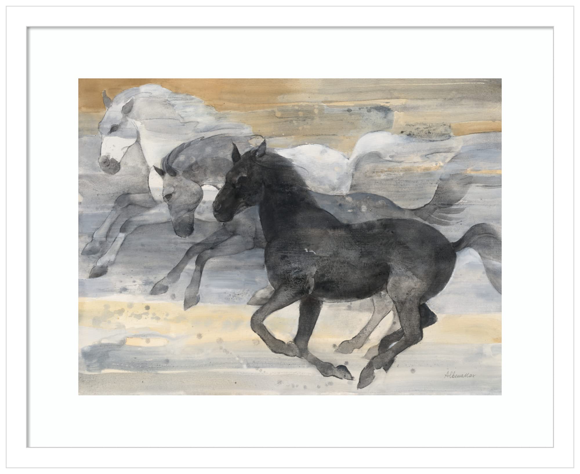 Amanti Art Framed Wall Decor - 17x21 Prancing Trio Horse Painting by Albena Hristova | Modern Animal Art Print for Living Room, Bedroom, Office | Contemporary Home Decor Gift for Housewarming, Wedding & Interior Design