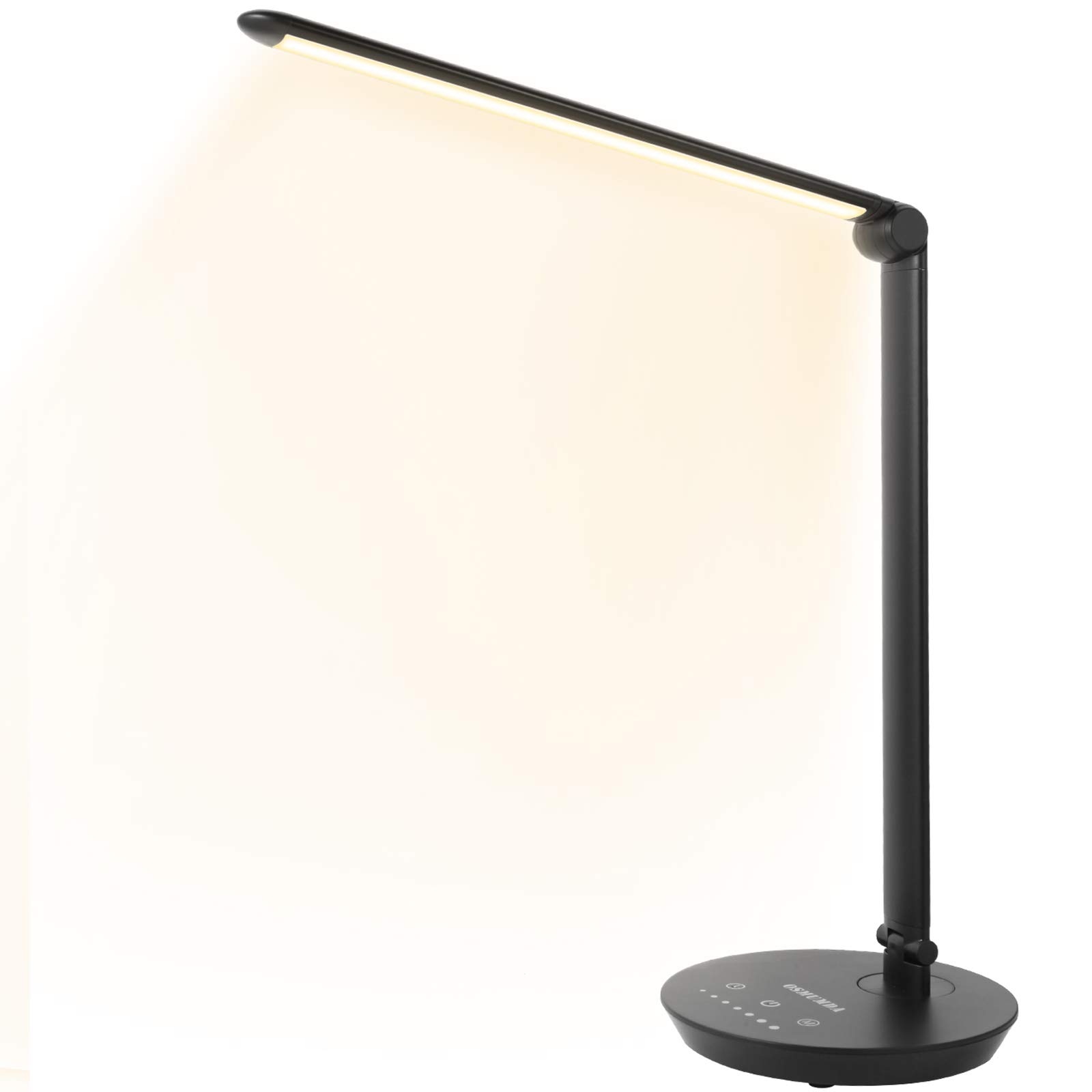 Dimmable LED Desk Lamp with 5 Lighting Modes & 7 Brightness Levels, High CRI 90, 12W Touch Control Reading Light, Foldable Design with Timer & 5V/2.1A USB Charging Port - Perfect for Office, Study, and Home Workspace (Black)