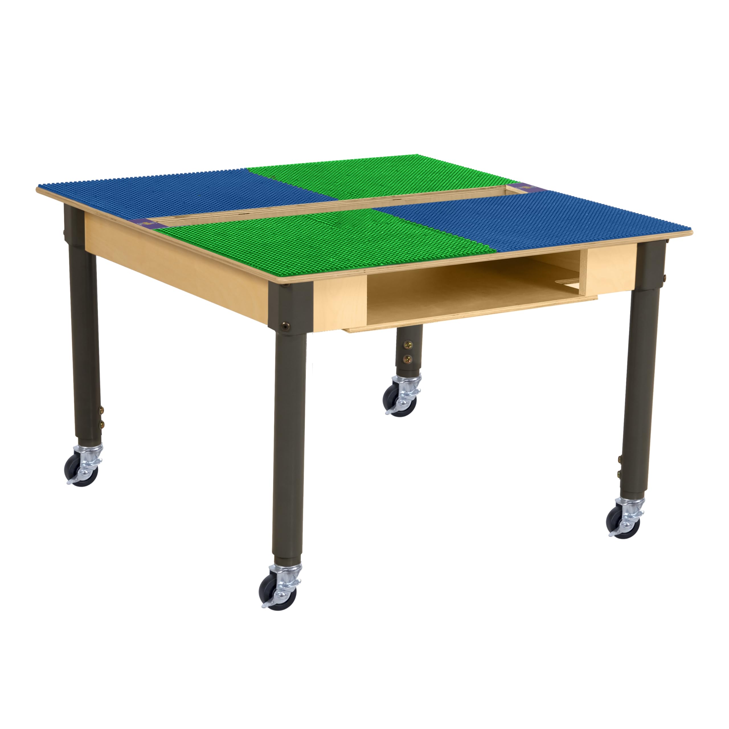 **Time-2-Play Large Montessori Play Table – 35” x 31” Birch Plywood Surface, Red & Blue, Lego-Compatible Building Blocks Table with Trough & Adjustable Legs (18”-29”) – Perfect for Kids' Playroom, Daycare, or Homeschool Learning**