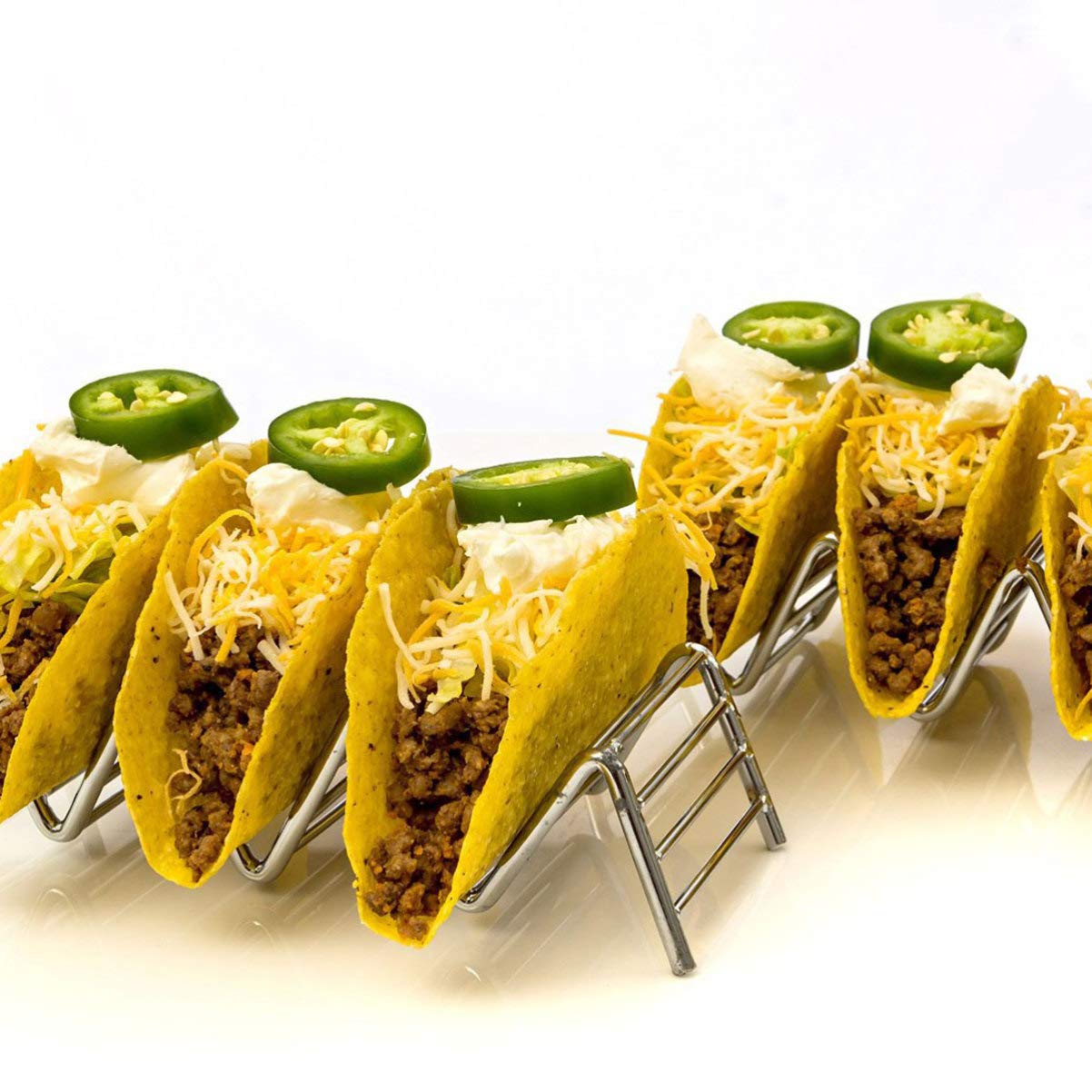 Cabilock Roll Taco Holder Stand - 3-Pack Stainless Steel Taco Rack for Mexican Pancakes, Tortillas & Wraps - Perfect for Parties, BBQs & Taco Tuesday Dinner