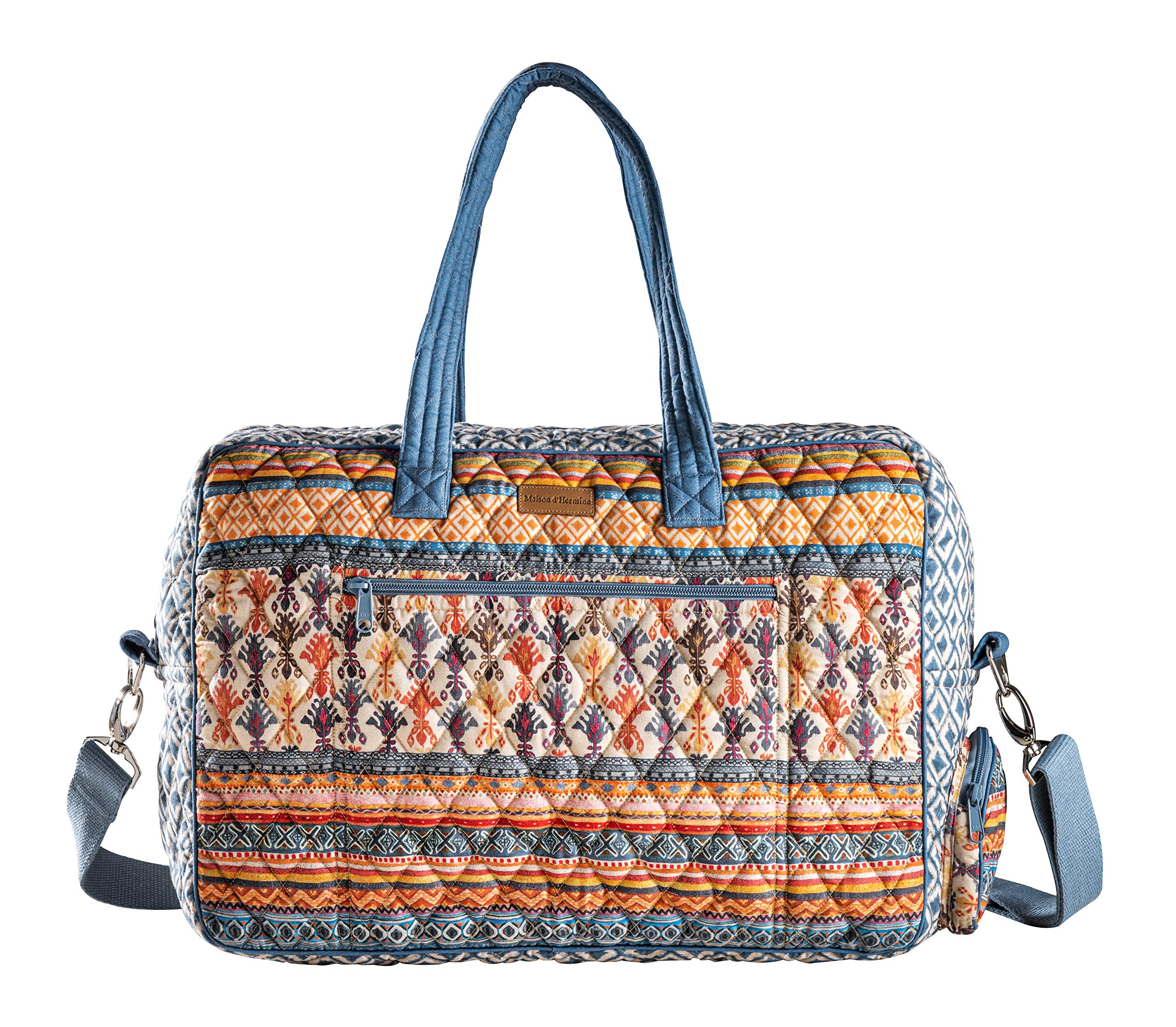 Maison d'Hermine Quilted Cotton Weekender Bag - Stylish Overnight Duffel for Travel, Gym & Business | Perfect Gift for Men & Women | Family Trip & Business Travel Essential | Ikat Pattern Design