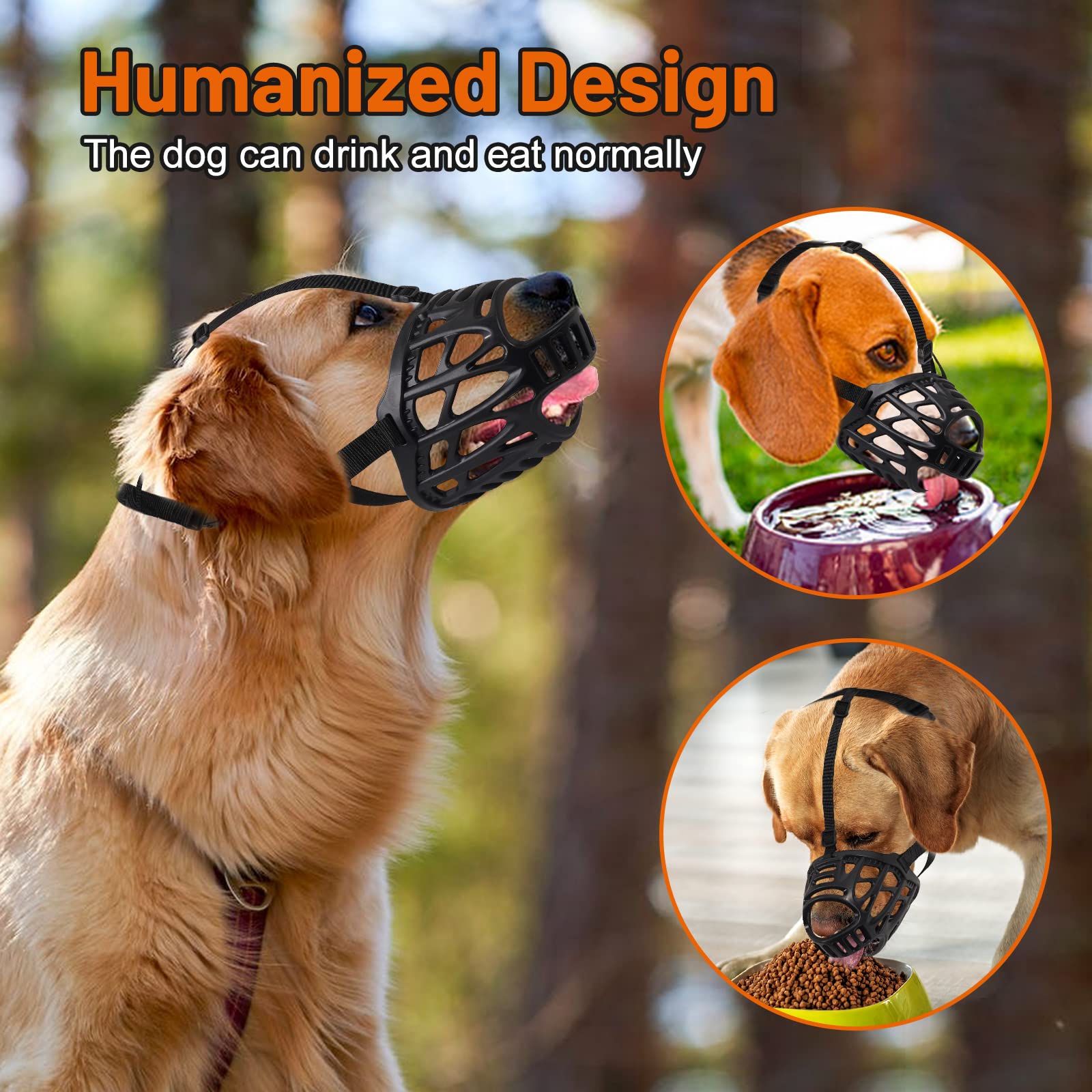 **Breathable Adjustable Dog Muzzle for Large, Medium & Small Dogs – Soft Basket Muzzle Prevents Biting, Chewing & Licking – Secure Fit for Walking, Grooming & Training**