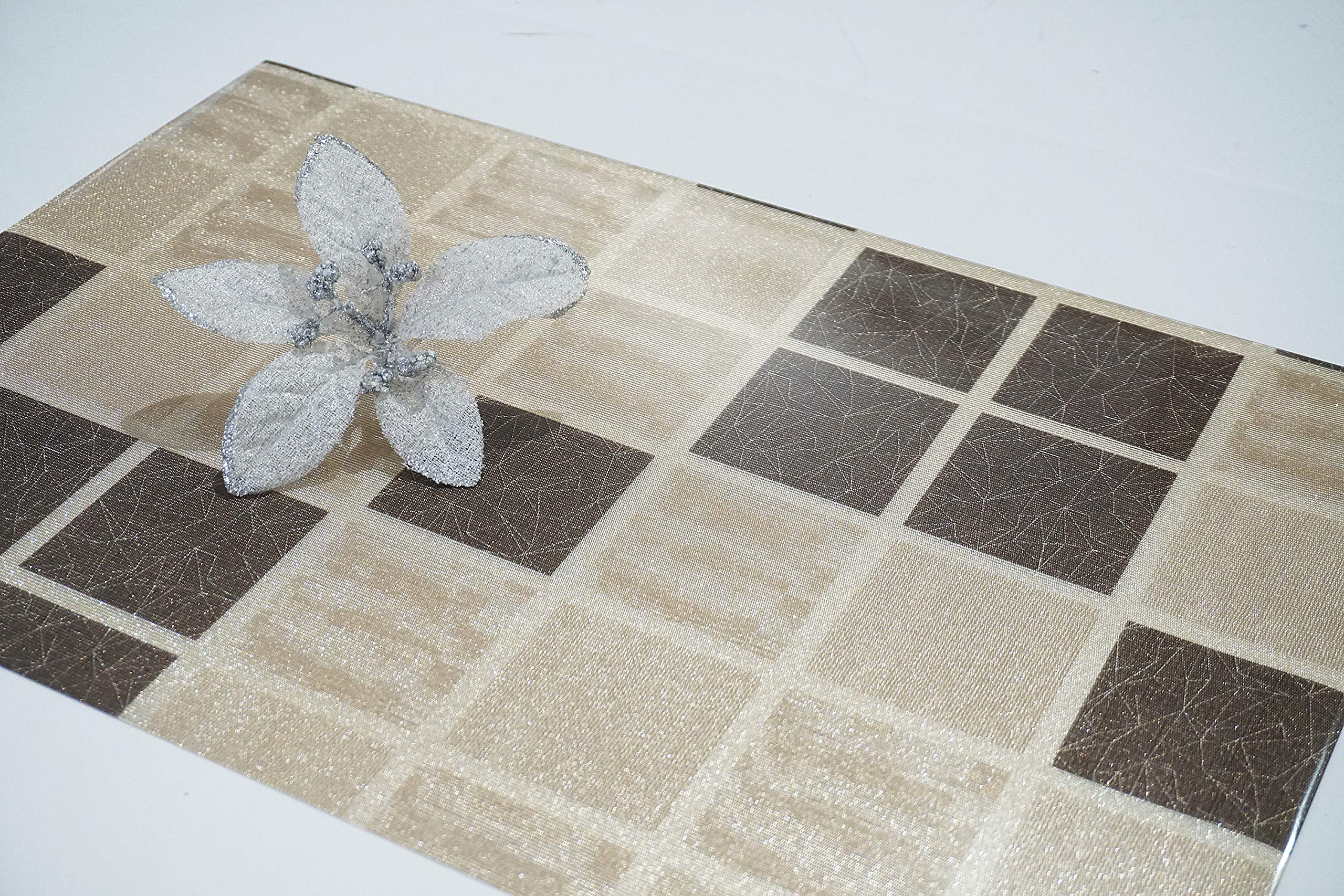 Brown Shimmer Rectangle Vinyl Placemats Set of 4 - Heat Resistant, Non-Slip & Easy Clean Dining Table Mats (12x18 Inch) - Elegant Home Decor for Dinner Parties, Holiday Meals & Modern Kitchens