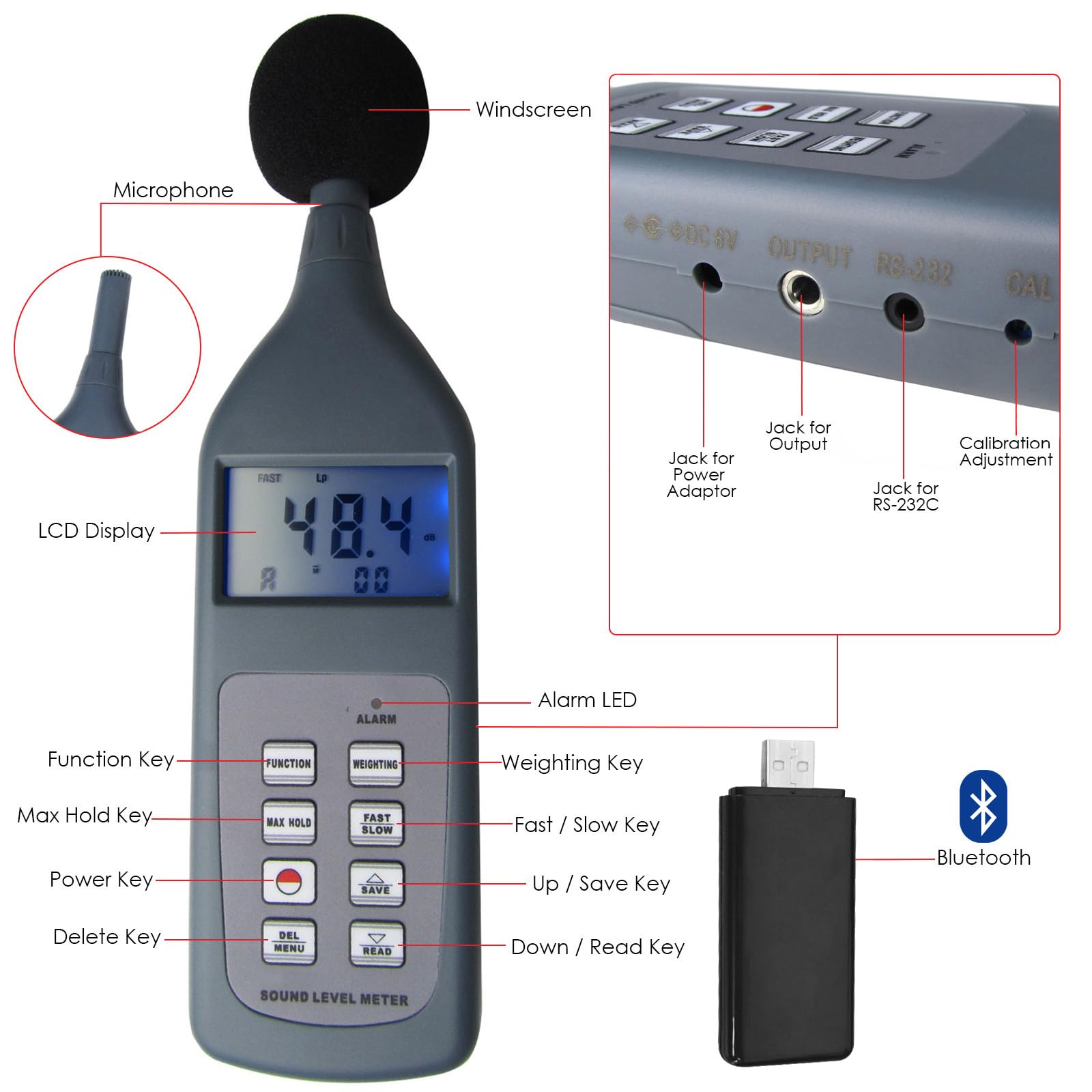 Professional Digital Sound Level Meter 30-130dB with Bluetooth - Noise Measurement Tool for Home, Studio, Construction & Industrial Use