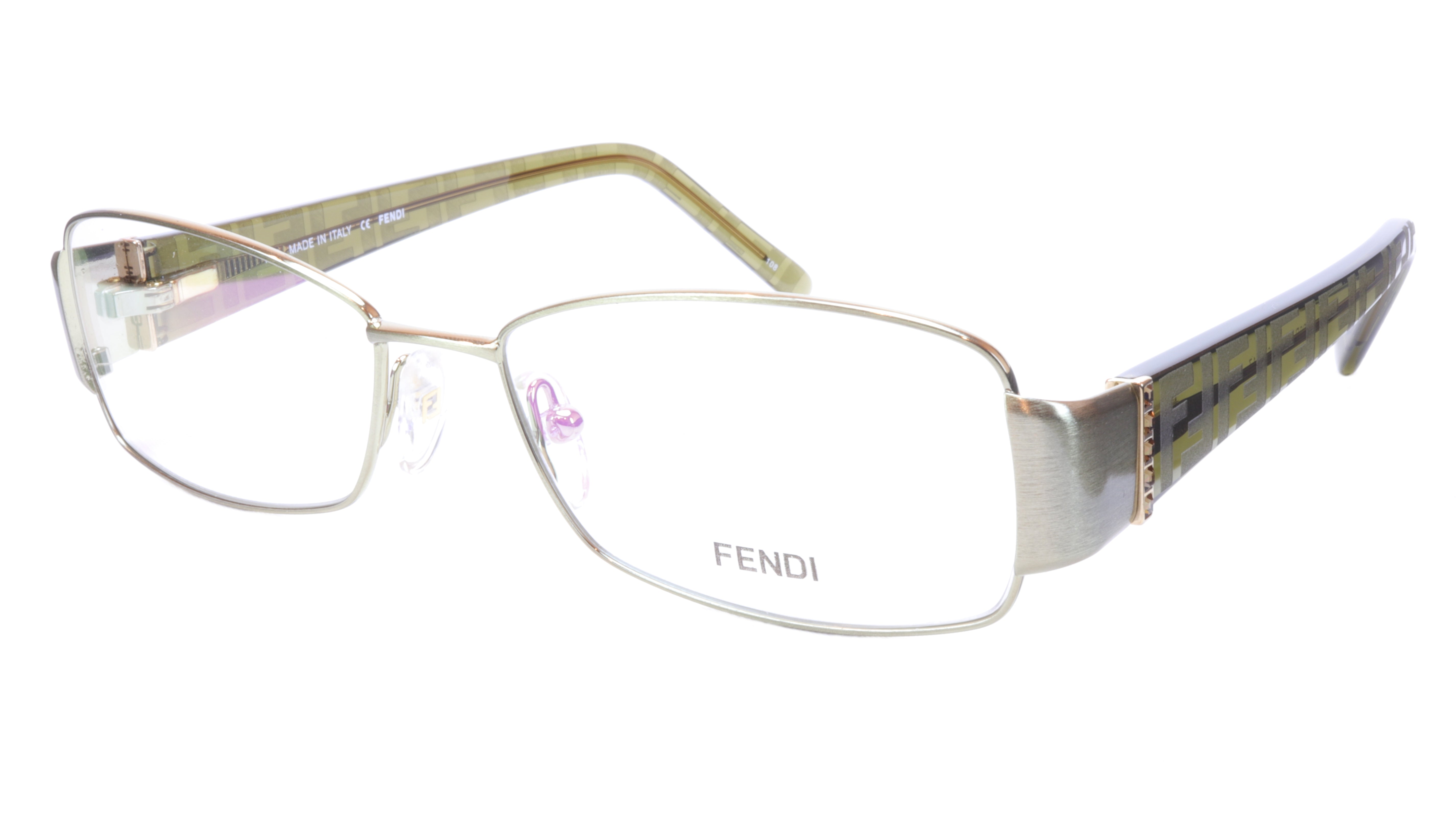 FENDI Green and Silver Sunglasses with Rhinestone Accents - Stylish Luxury Eyewear for Women, Perfect for Outdoor Activities and Fashion Events