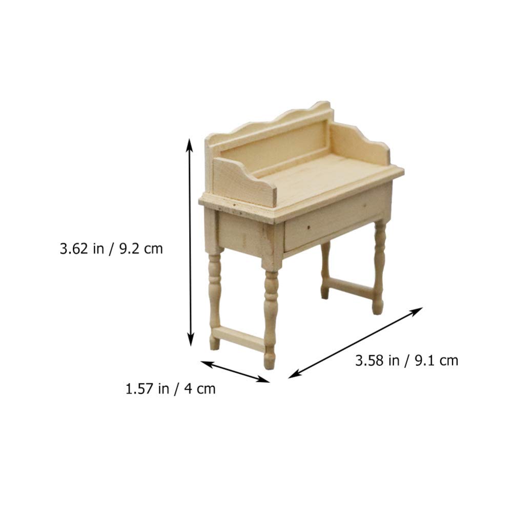 Black Wooden Dollhouse Desk & Vanity Stool - Miniature Kids Furniture for Girls, Model Desk with Mini Chair, Perfect for Dollhouse Decor, Child's Room, and Creative Play Scenes