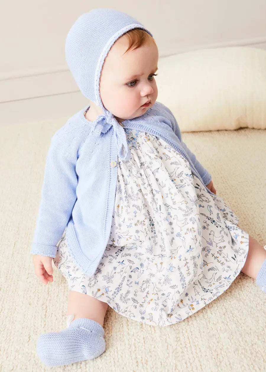 Blue Lace Detail Knitted Baby Bonnet for Newborn to 6 Months - Soft Cotton Winter Hat for Infant Girls & Boys - Perfect for Photoshoots, Christenings, and Everyday Wear