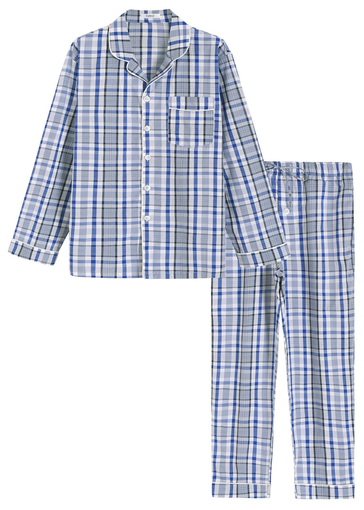 Men's Lightweight Cotton Pajama Set - Long Sleeve Shirt & Pants for Comfortable Sleep & Lounge Wear - Perfect for Nighttime Relaxation, Travel & Home Use