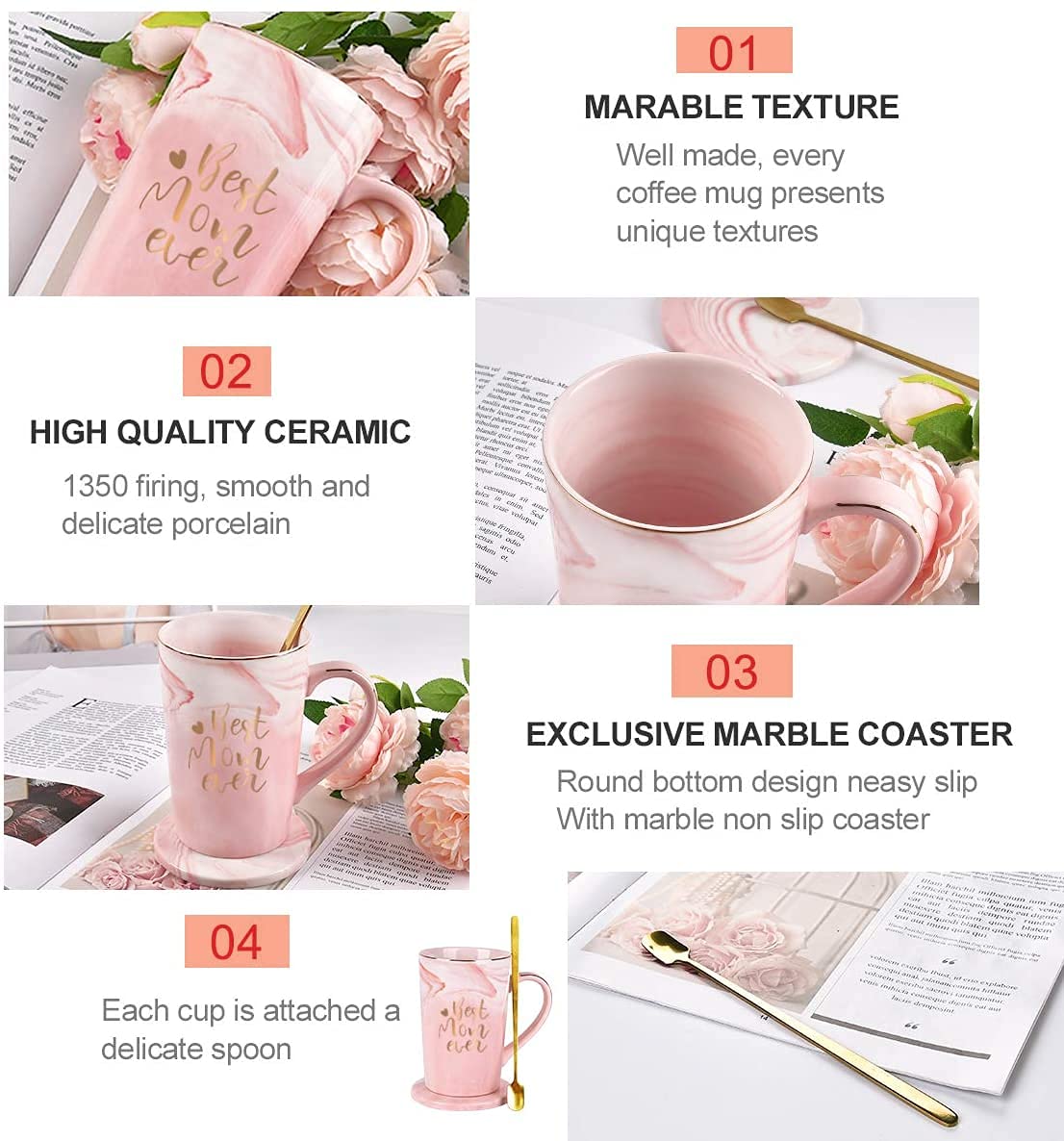 Monarch Gift Co 16oz Marble Ceramic Mug - Best Mom Ever Birthday Gift for Women, Wife, Daughter, Sister, Aunt | Funny & Thoughtful Present for Her | Perfect for Coffee, Tea & Hot Chocolate at Home or Office