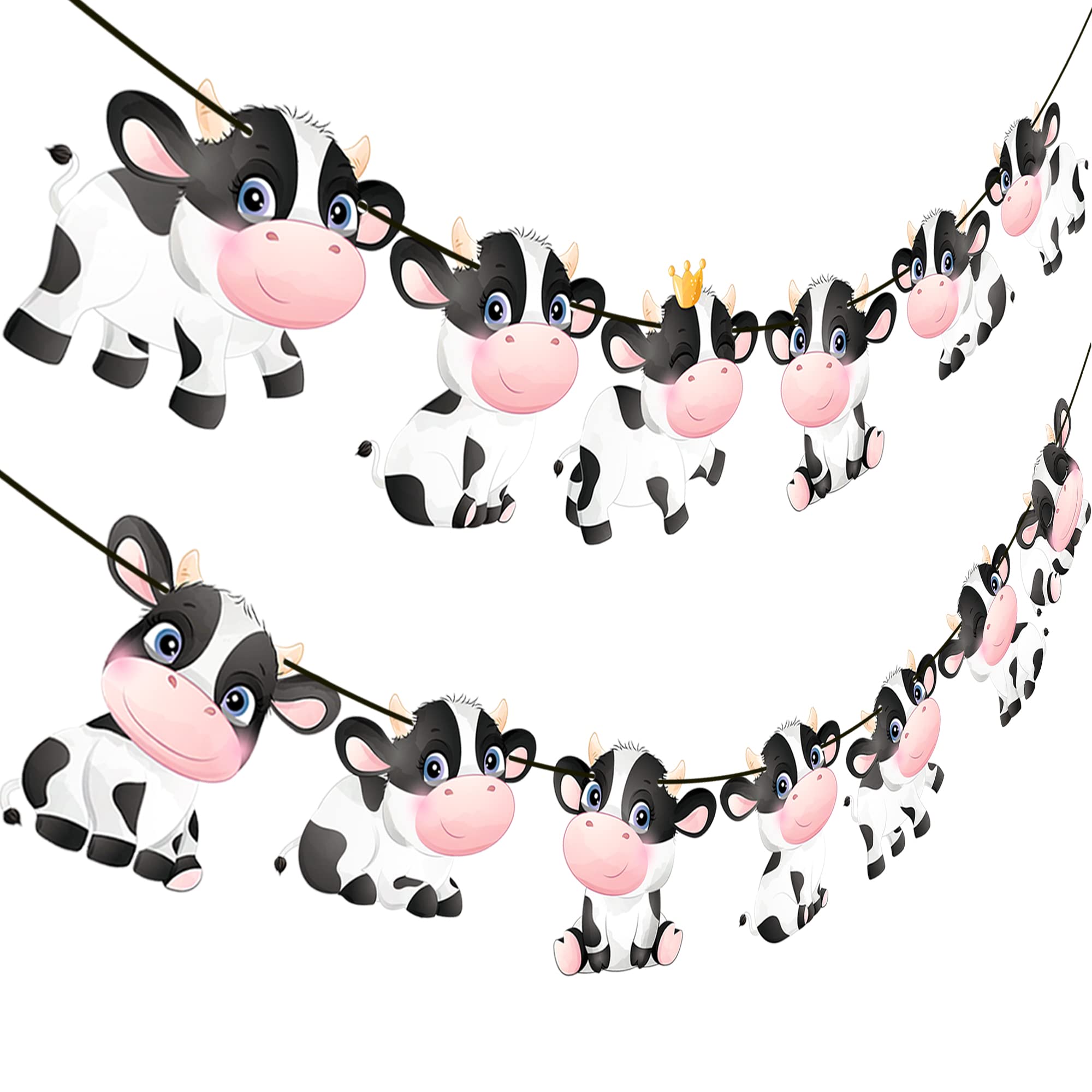 2PCS Cow Print Banner Garland - Farm Animal Birthday Party Decorations for Kids, Cow Themed Party Supplies, Farmhouse Birthday Banner for Baby Shower, Nursery, Classroom, and Cowboy Theme Events