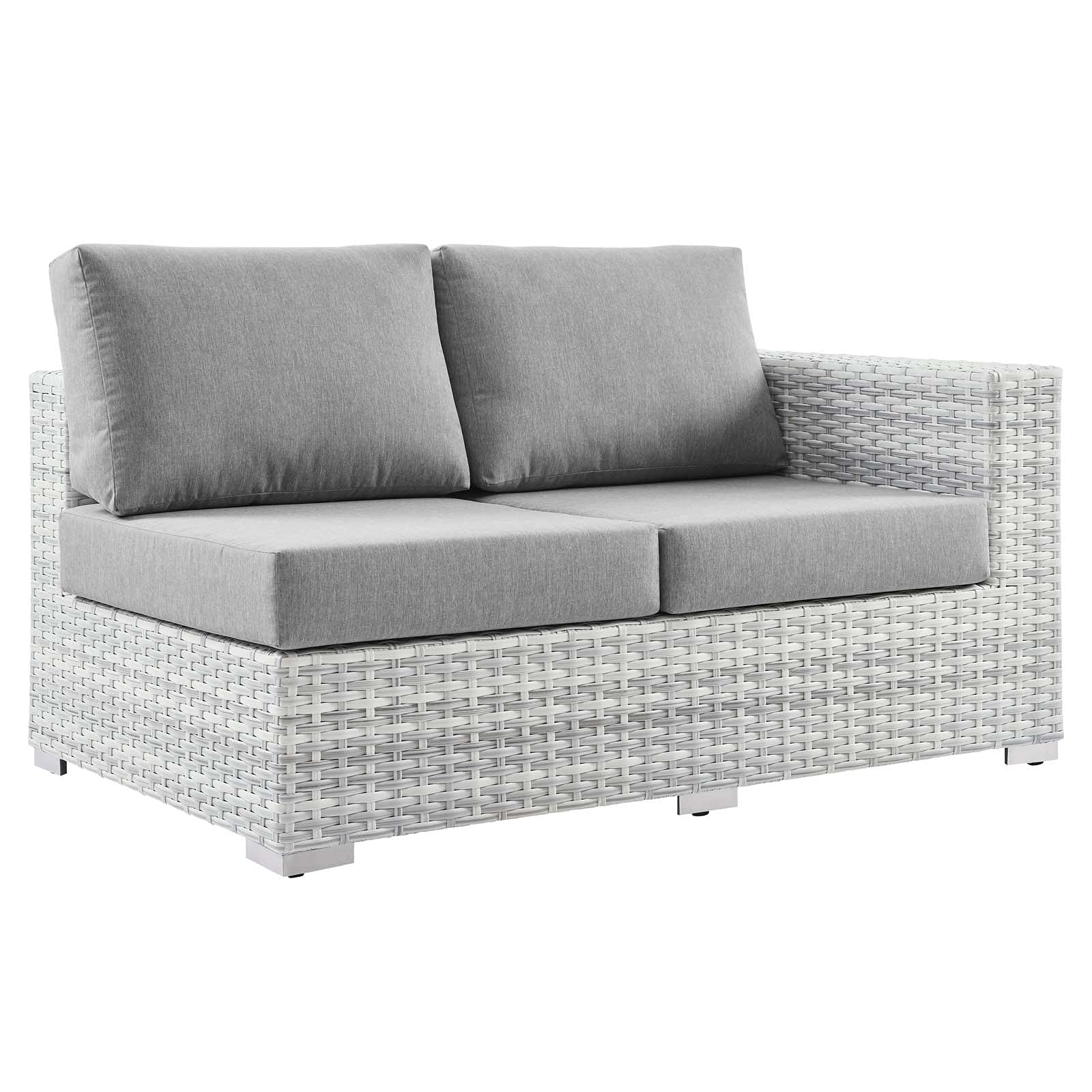 Modern Grey Rattan Wicker Lounge Loveseat Sofa for Outdoor Patio, Balcony, Cafe, Bistro, and Garden Relaxation