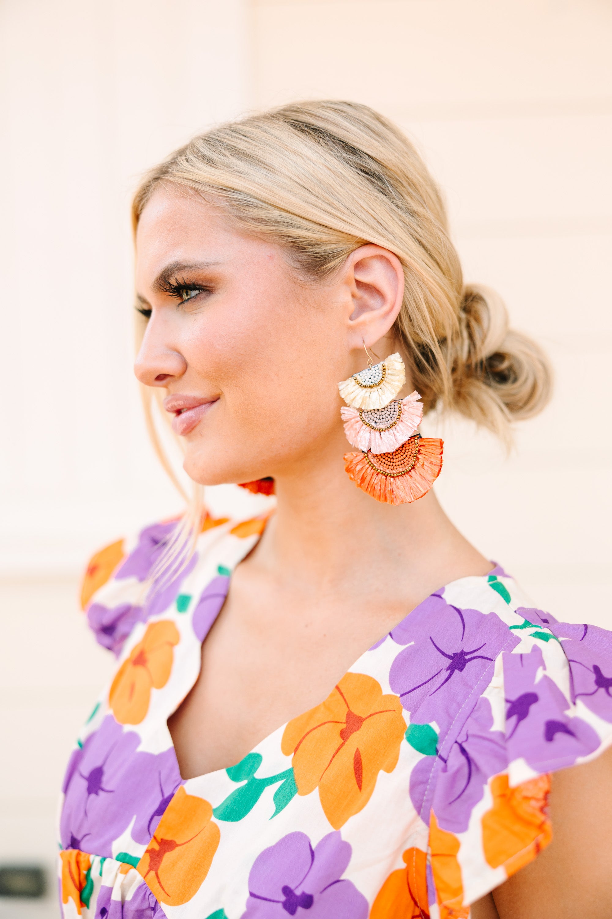 Divine Dreams Orange Raffia Earrings - Handmade Boho Chic Dangle Earrings for Women - Perfect for Summer, Beach, and Festival Outfits