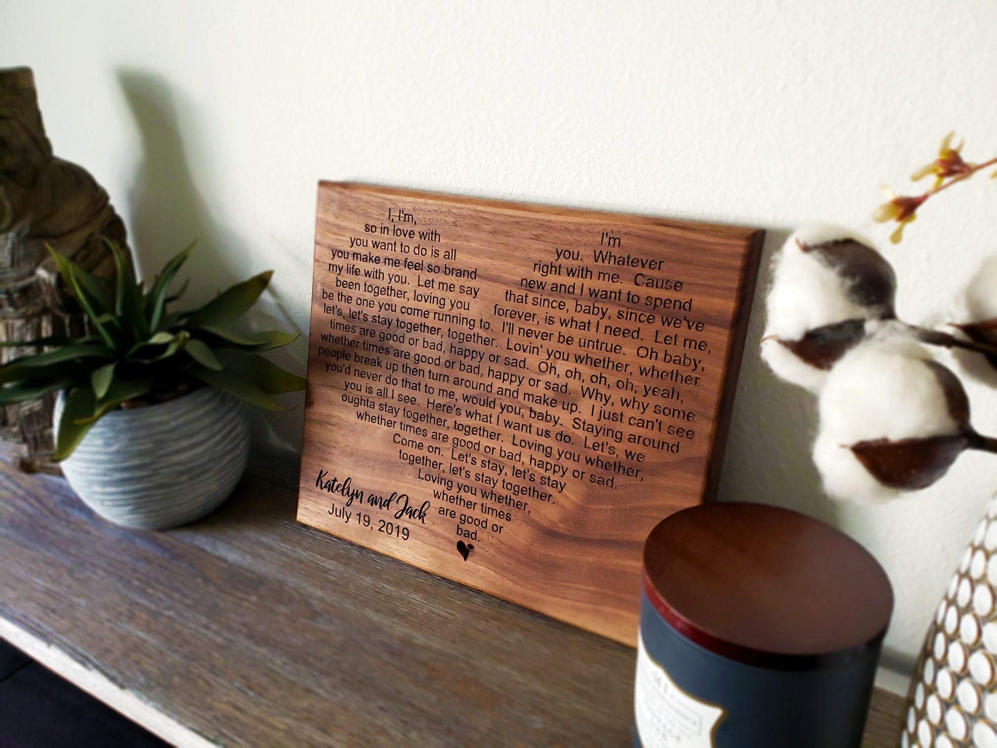 Custom Engraved Wedding Song Plaque - Personalized First Dance Lyrics for Couples - Heart Shaped Anniversary Gift for Newlyweds - Perfect for Wedding, Engagement & Romantic Home Decor