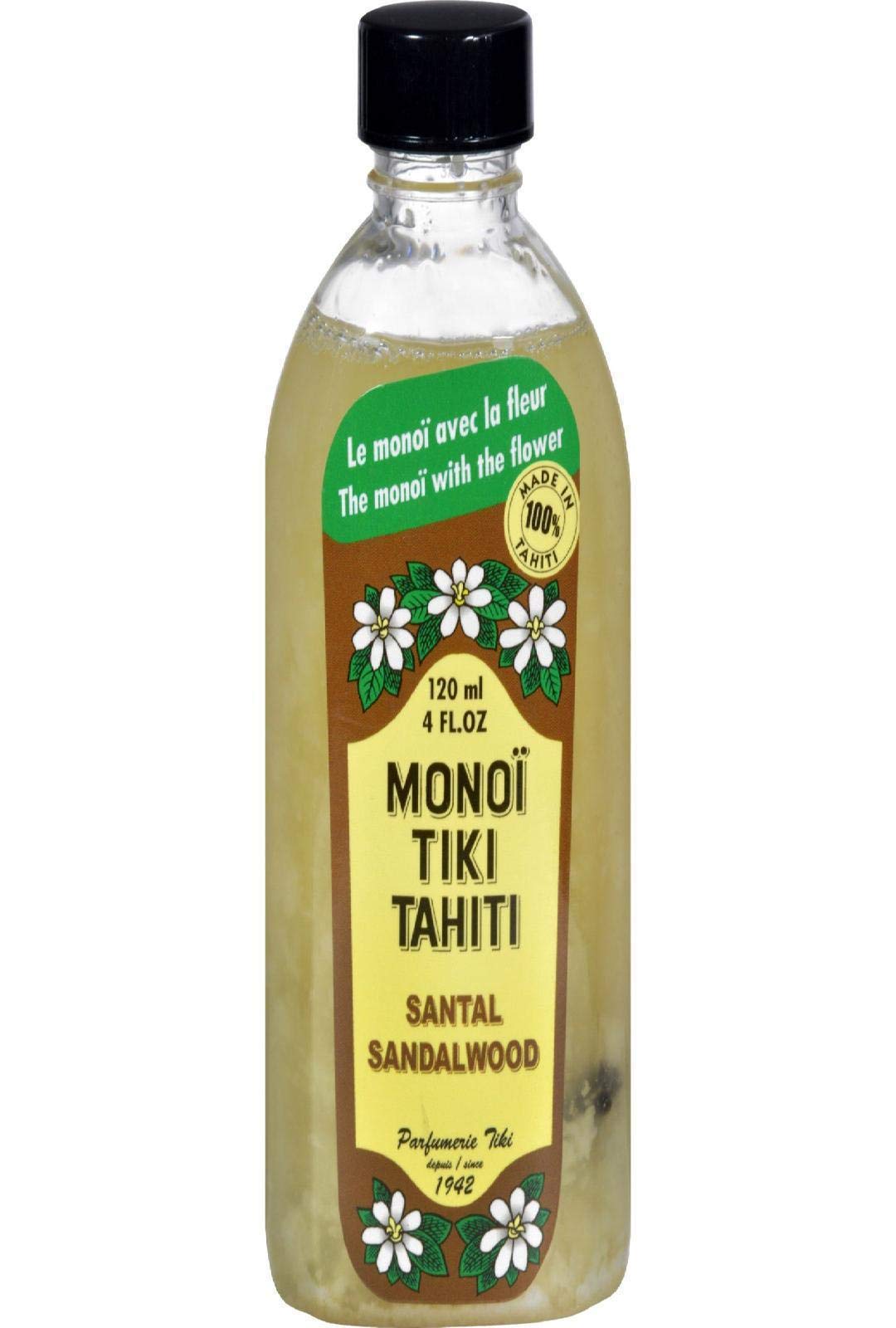 Pure Coconut Oil & Sandalwood Monoi Tiare Hair & Skin Care - 4 oz Natural Moisturizing Oil for Massage, Aromatherapy & Relaxation