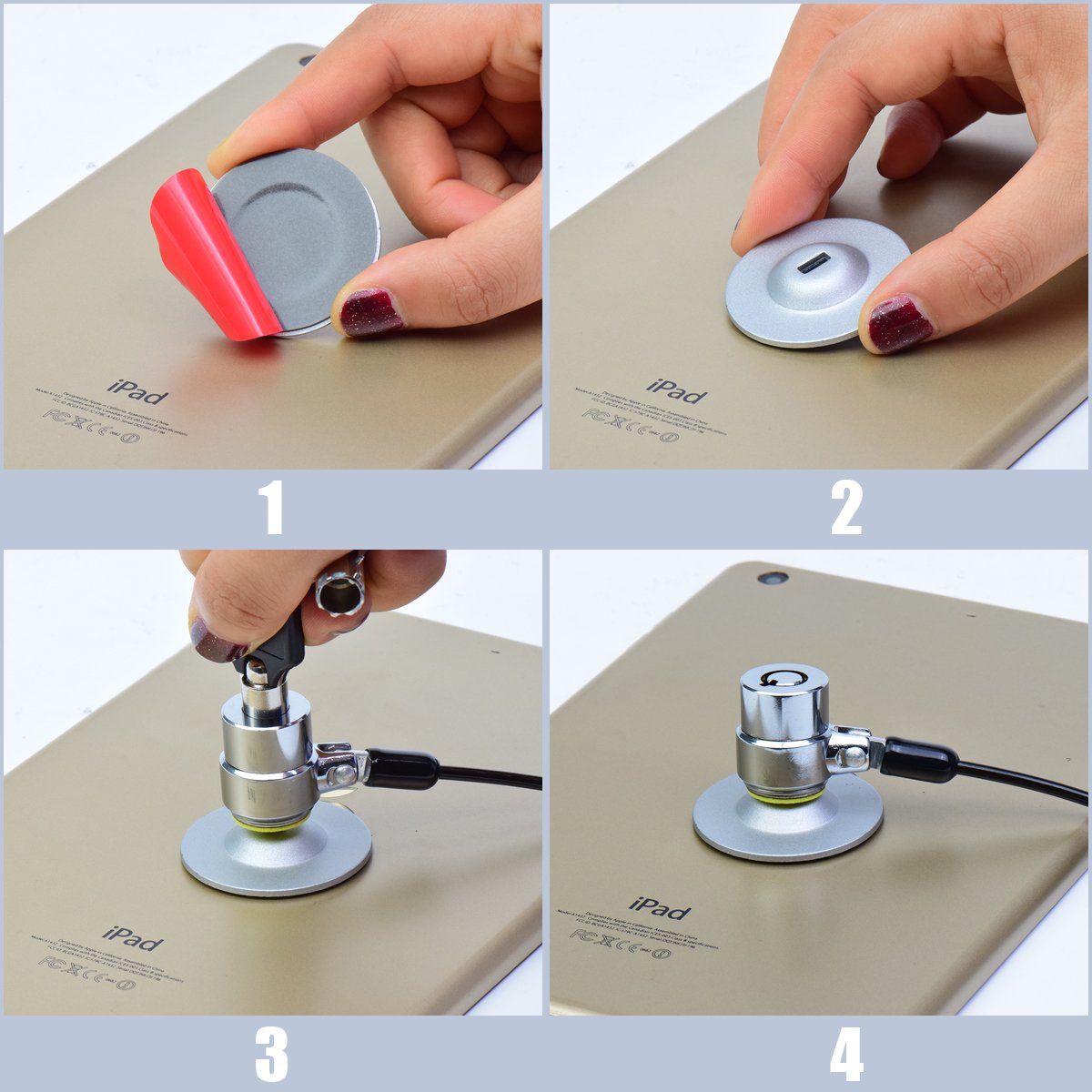 Universal I3C Anchor Plate with Strong Security Adhesive - Compatible with Laptop Lock, Cable Lock, Smartphone, MacBook & Tablet (4-Pack, Silver) - Perfect for Office, School, Library & Public Spaces